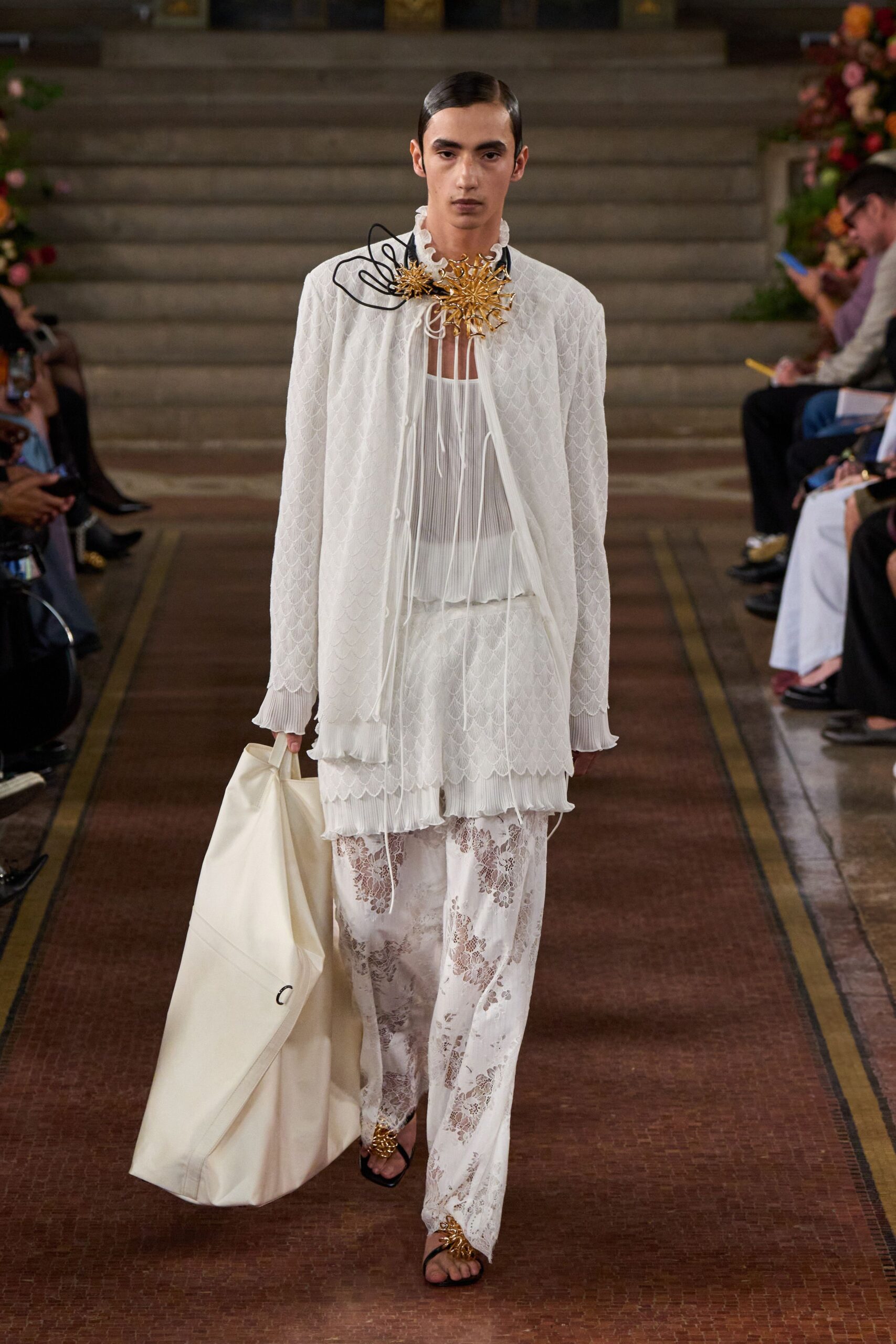 white cotton long-sleeve collared relaxed embroidered jacket