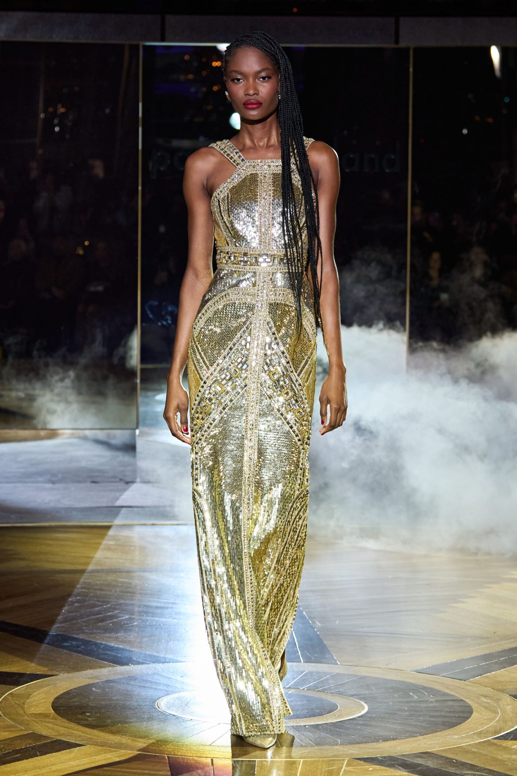 gold embellished sleeveless gown