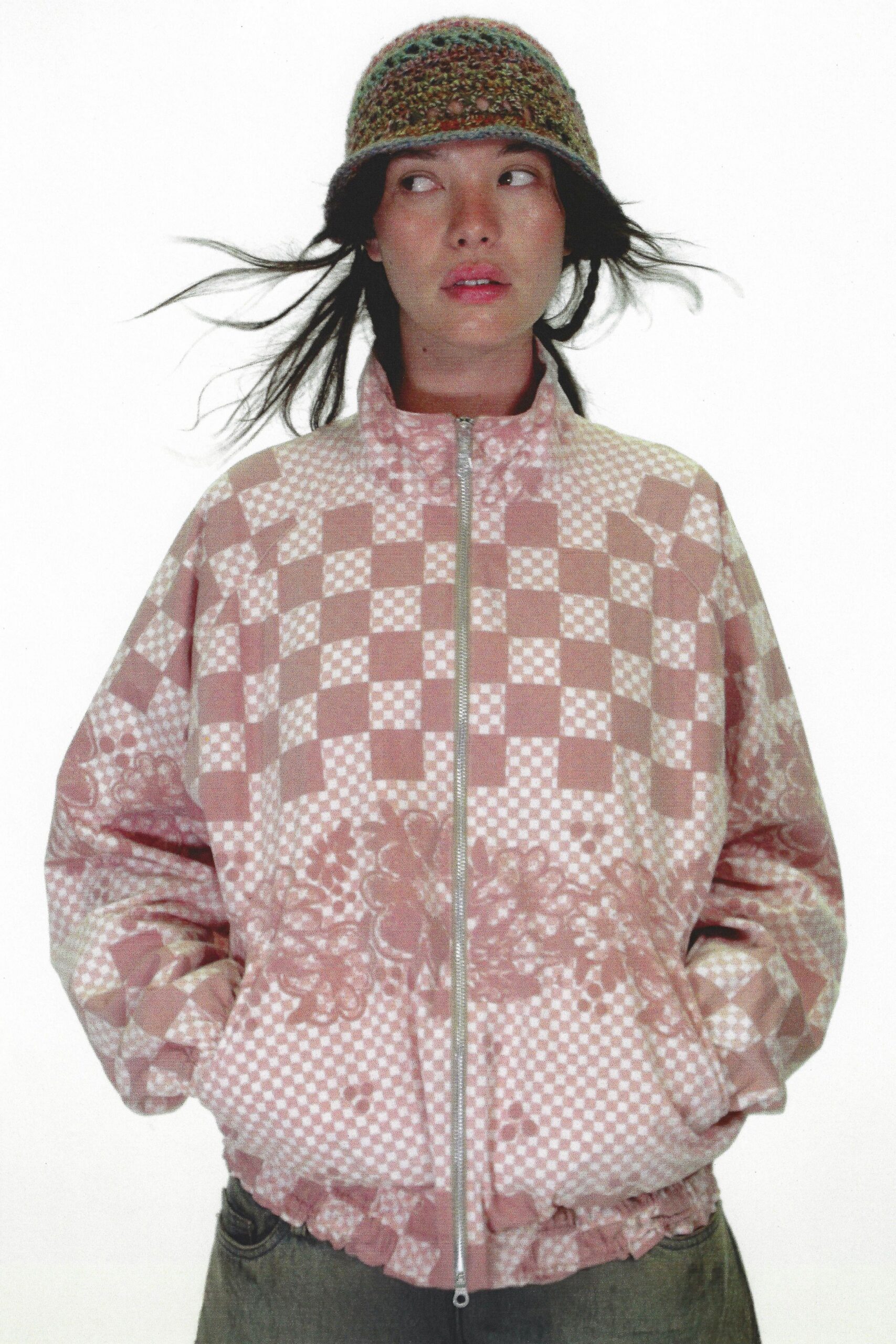 pink cotton long-sleeve collared relaxed printed jacket