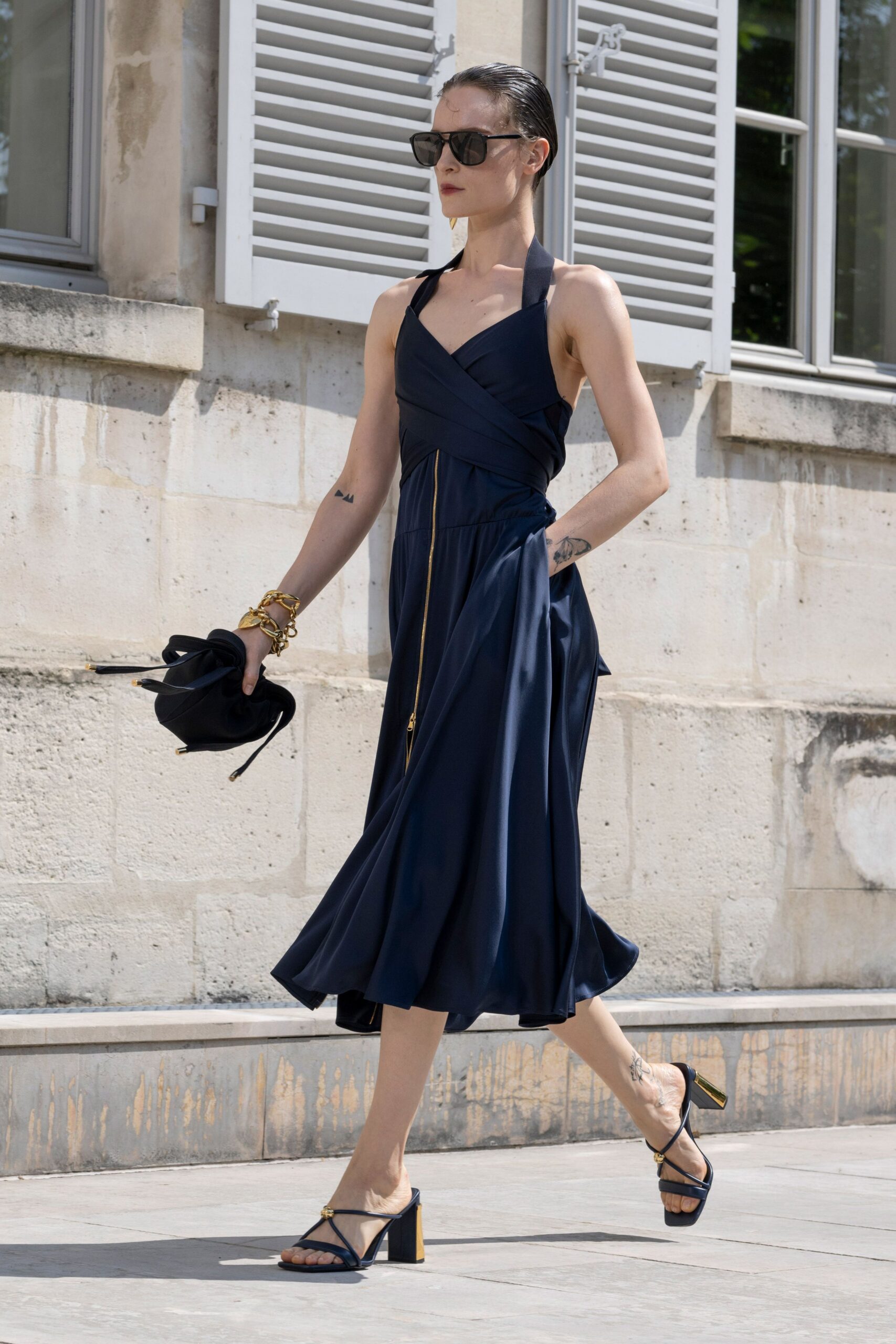 blue silk halter dress