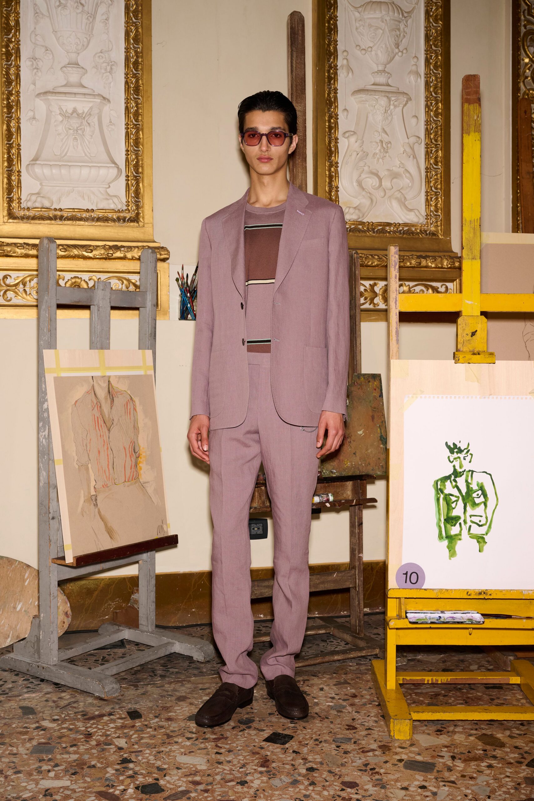 pink cotton long-sleeve collared tailored suit