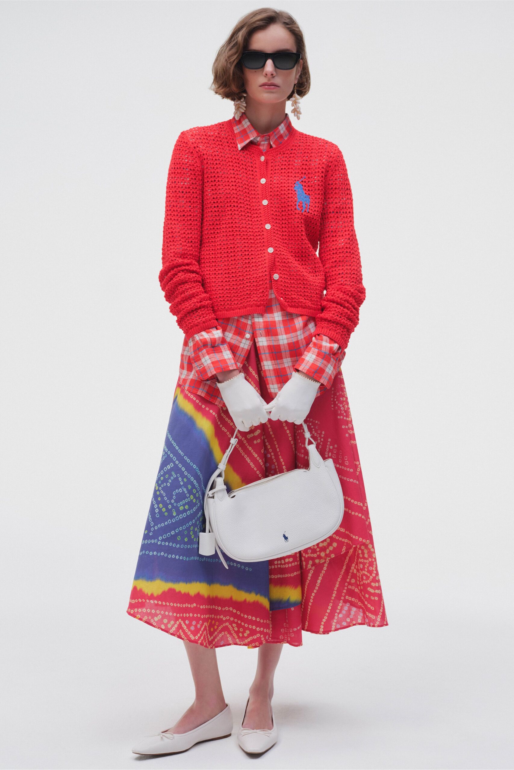 red cotton long-sleeve collared fitted buttoned cardigan