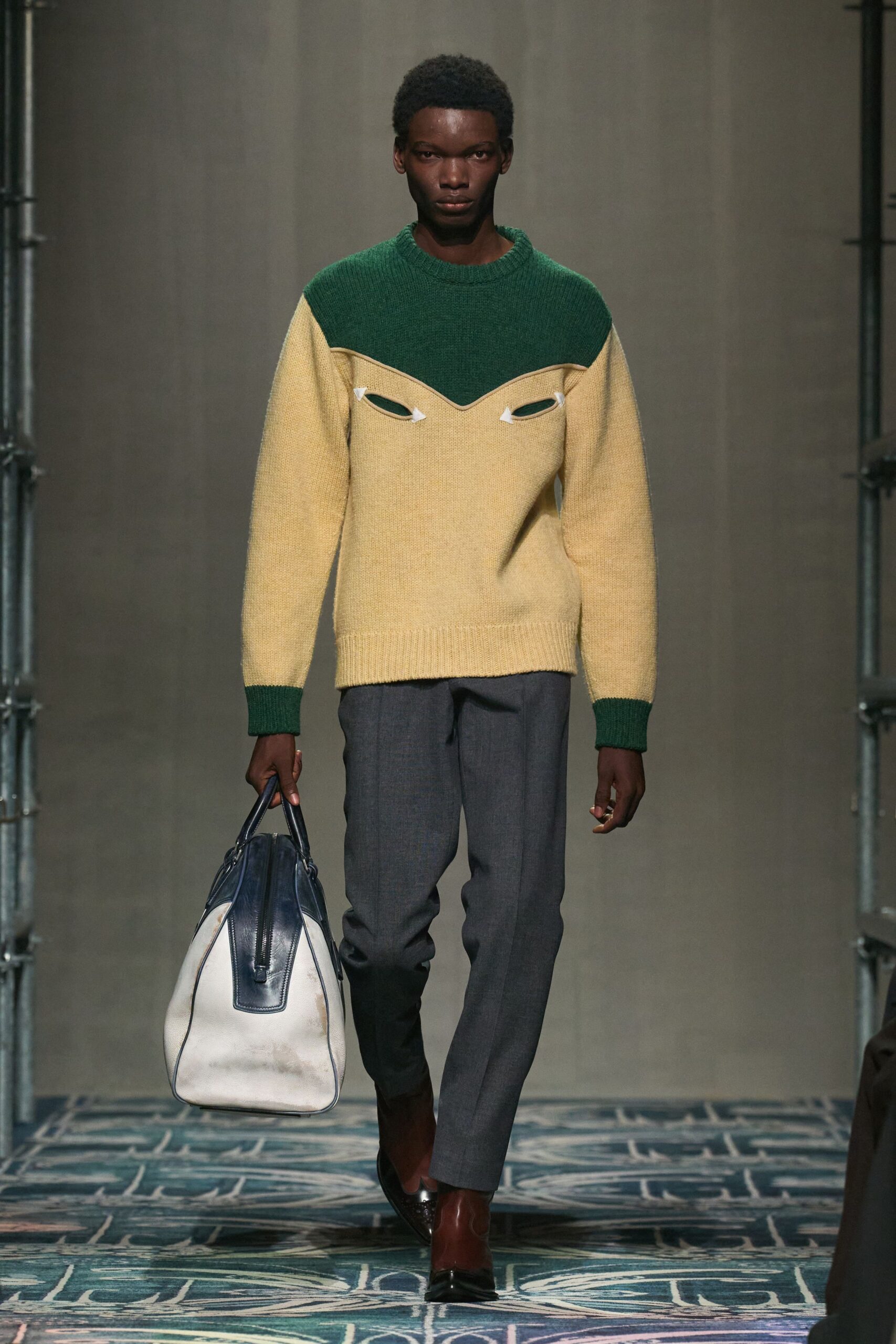 gray wool slim straight-leg pants