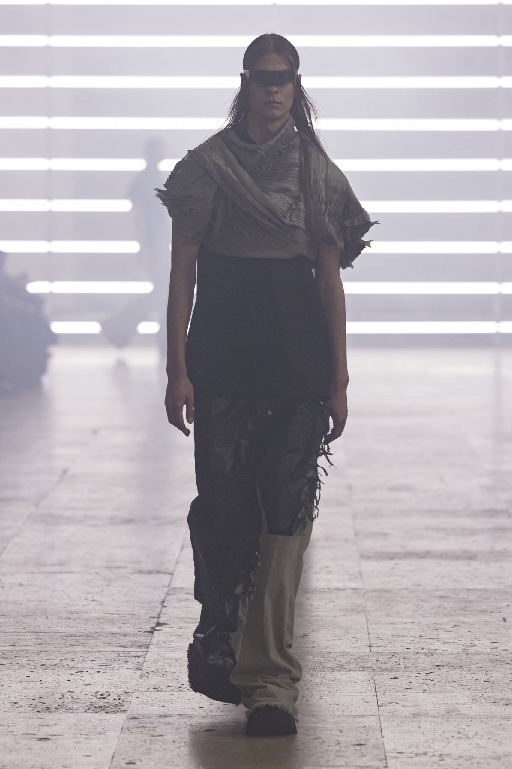gray silk draped scarf