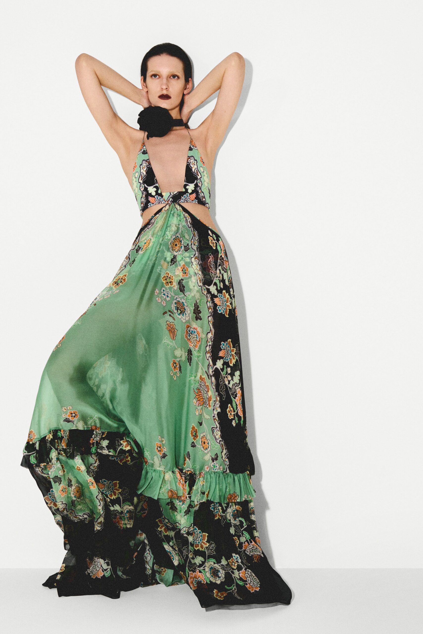 green floral cutout gown