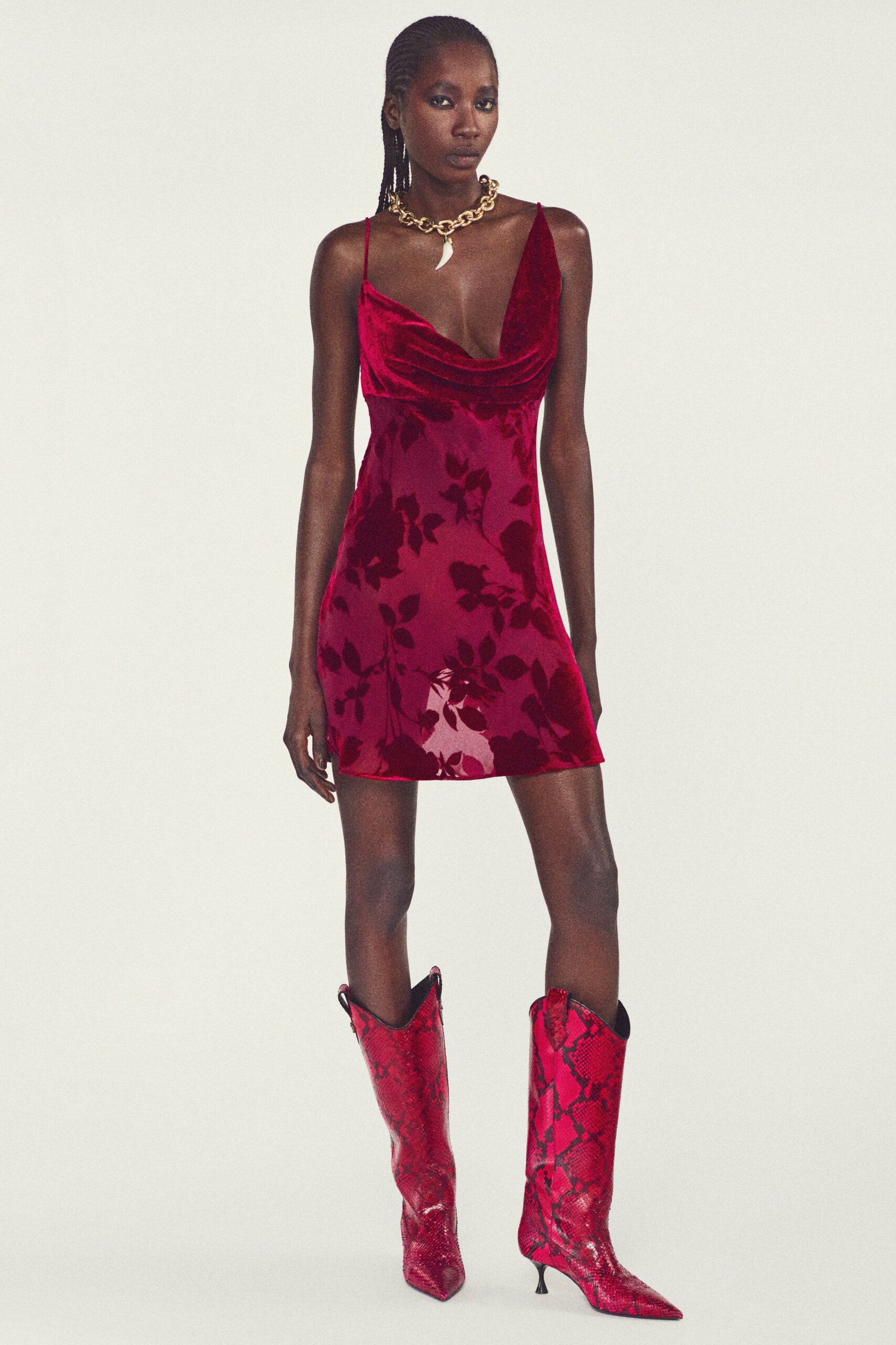 red velvet sleeveless v-neck fitted floral ruched mini-dress