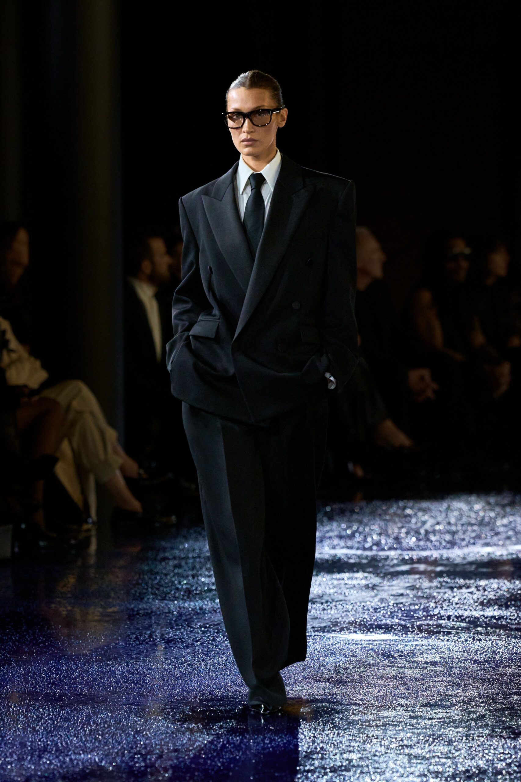 black tailored suit with white shirt
