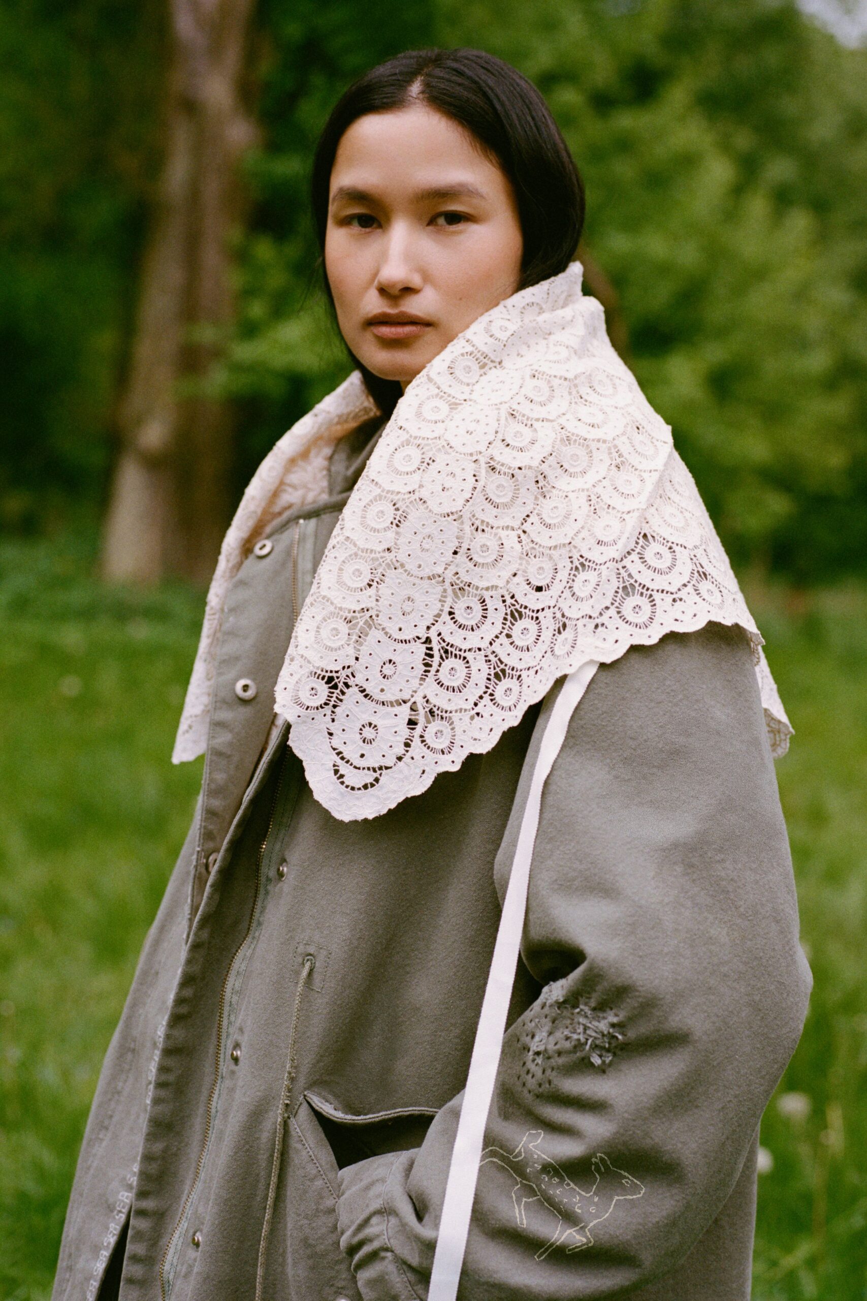 white lace embroidered scarf