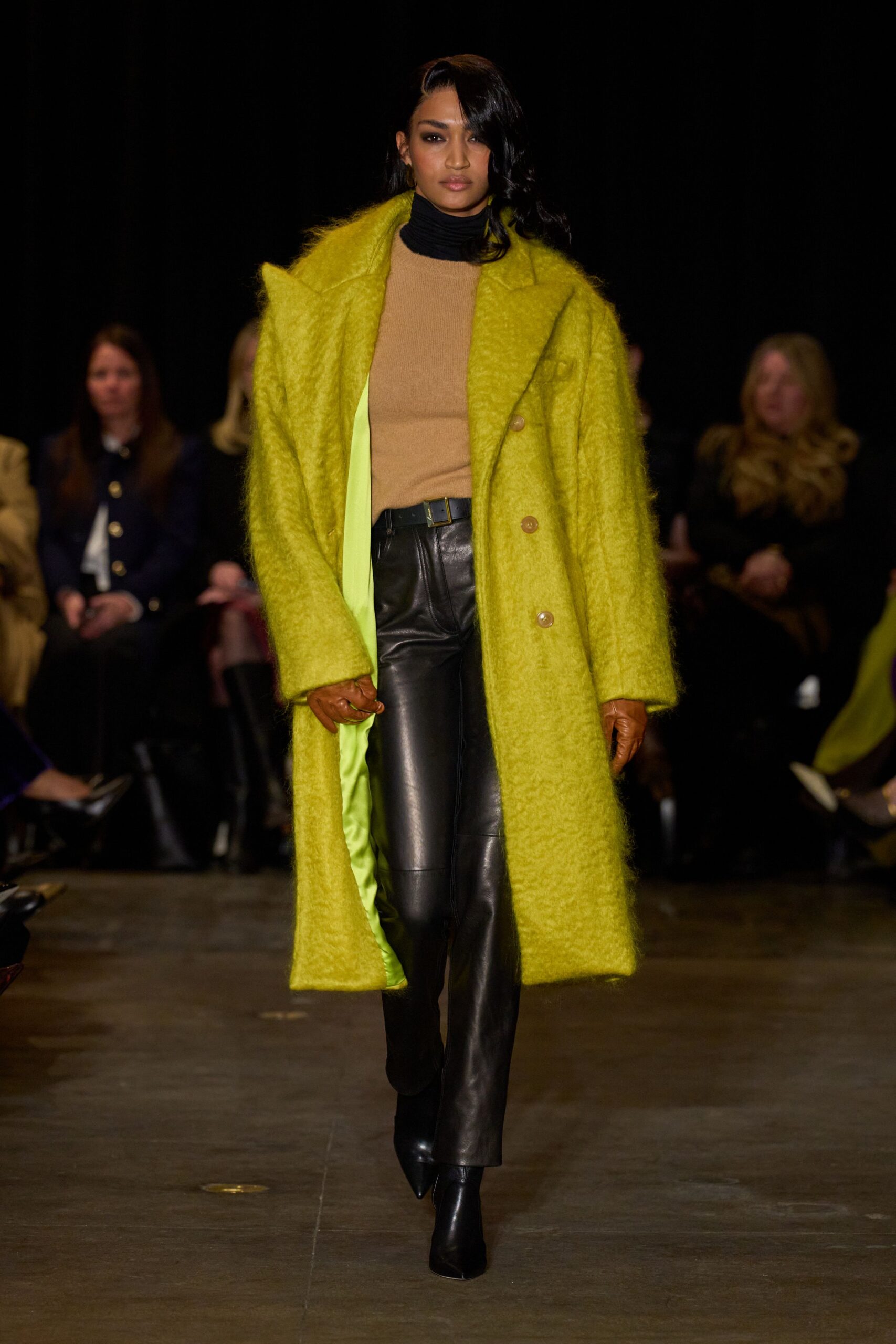 black leather slim straight-leg pants