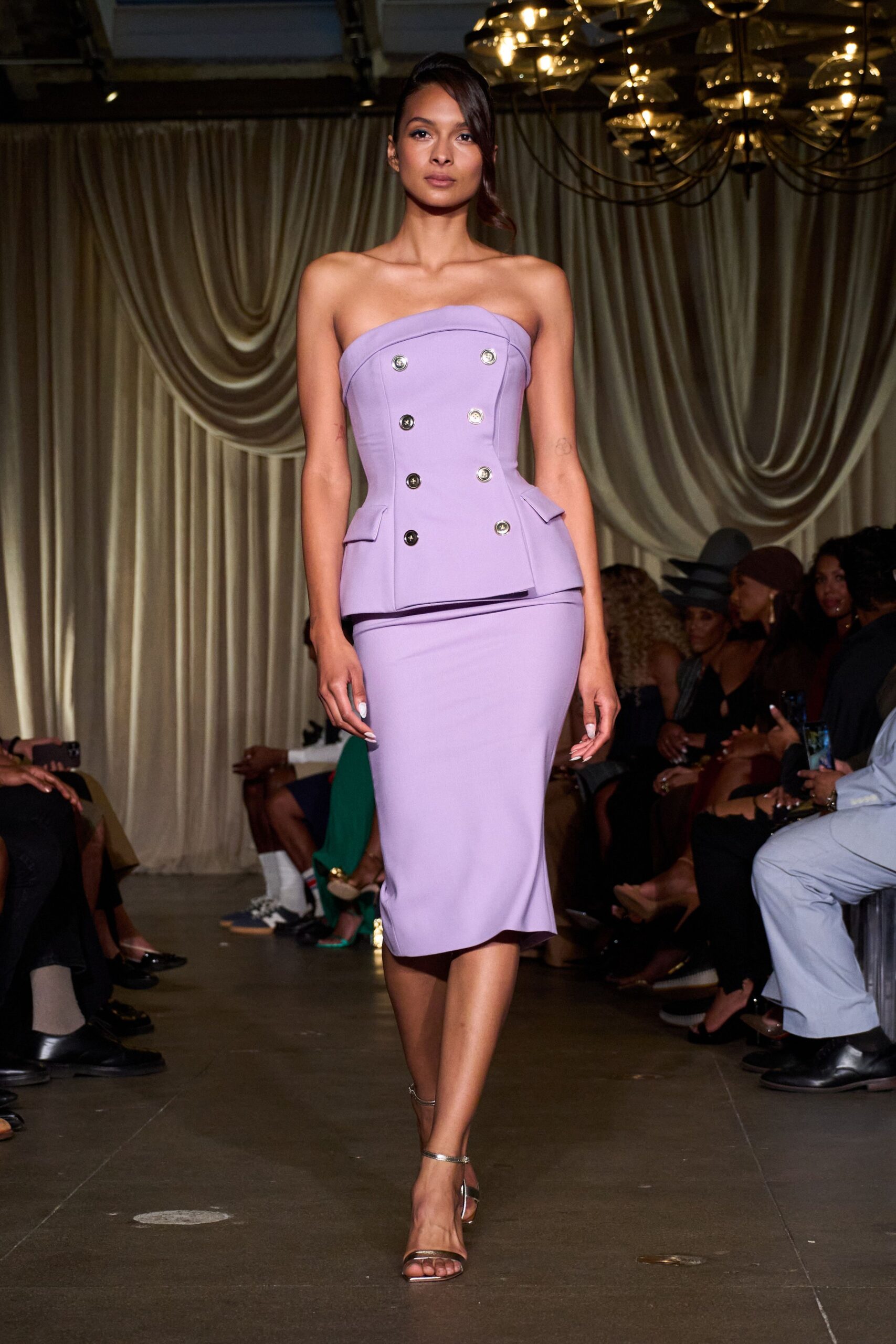purple satin fitted pencil midi skirt