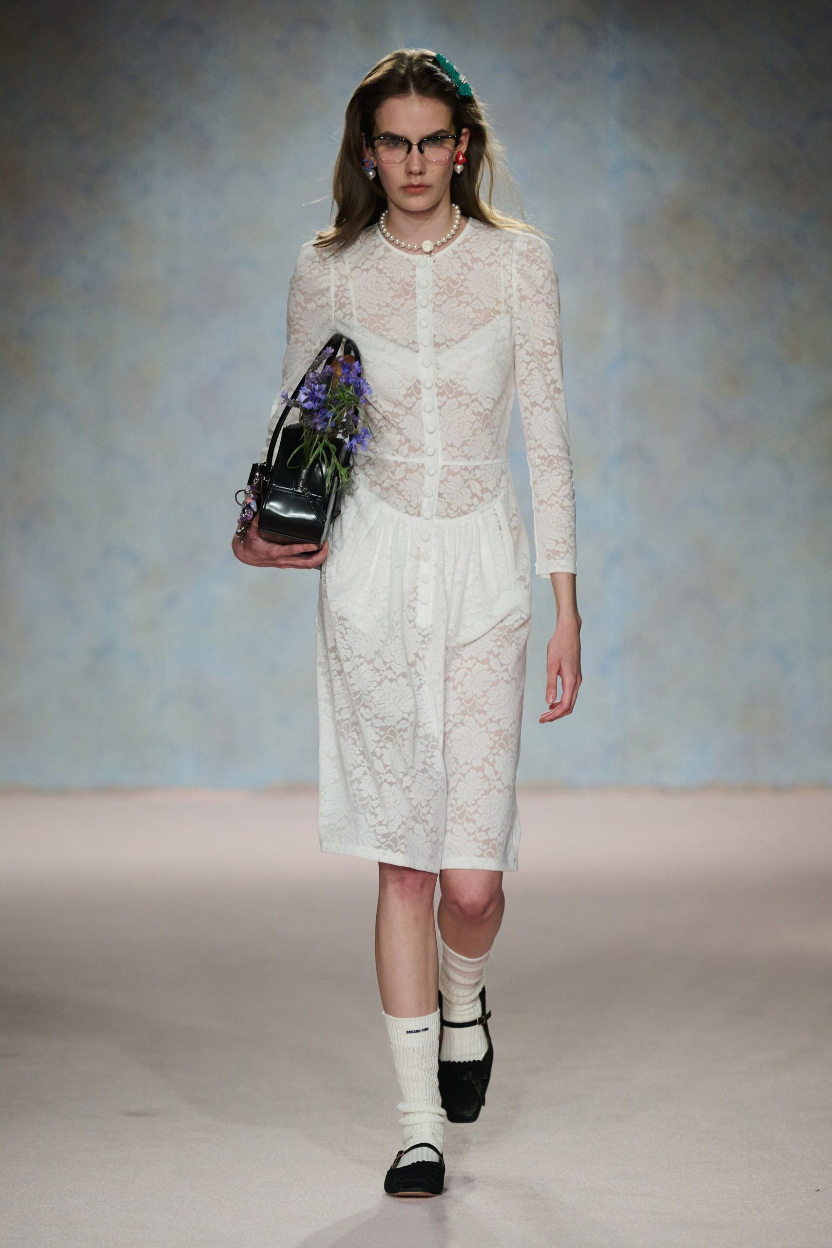 white lace long-sleeve collared fitted pleated midi dress