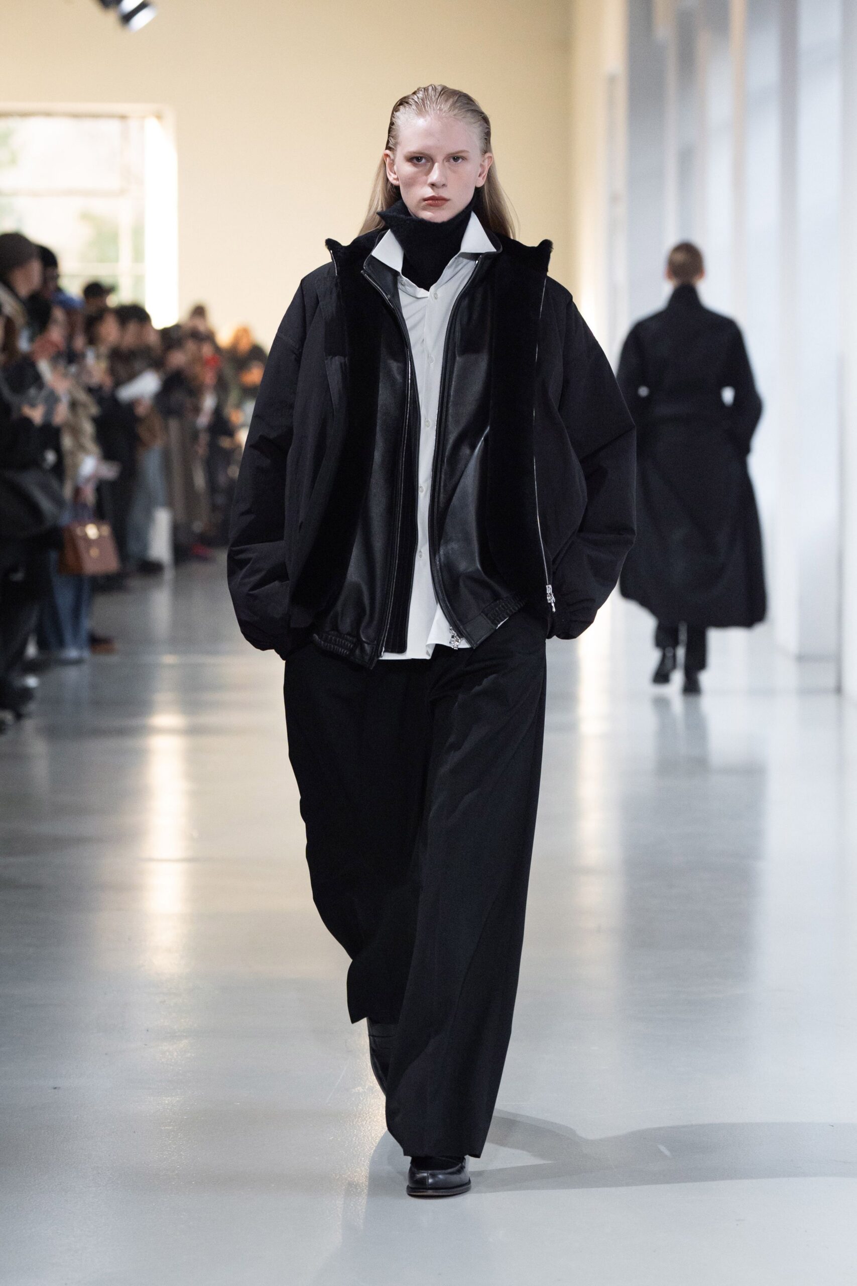 black relaxed jacket with white shirt
