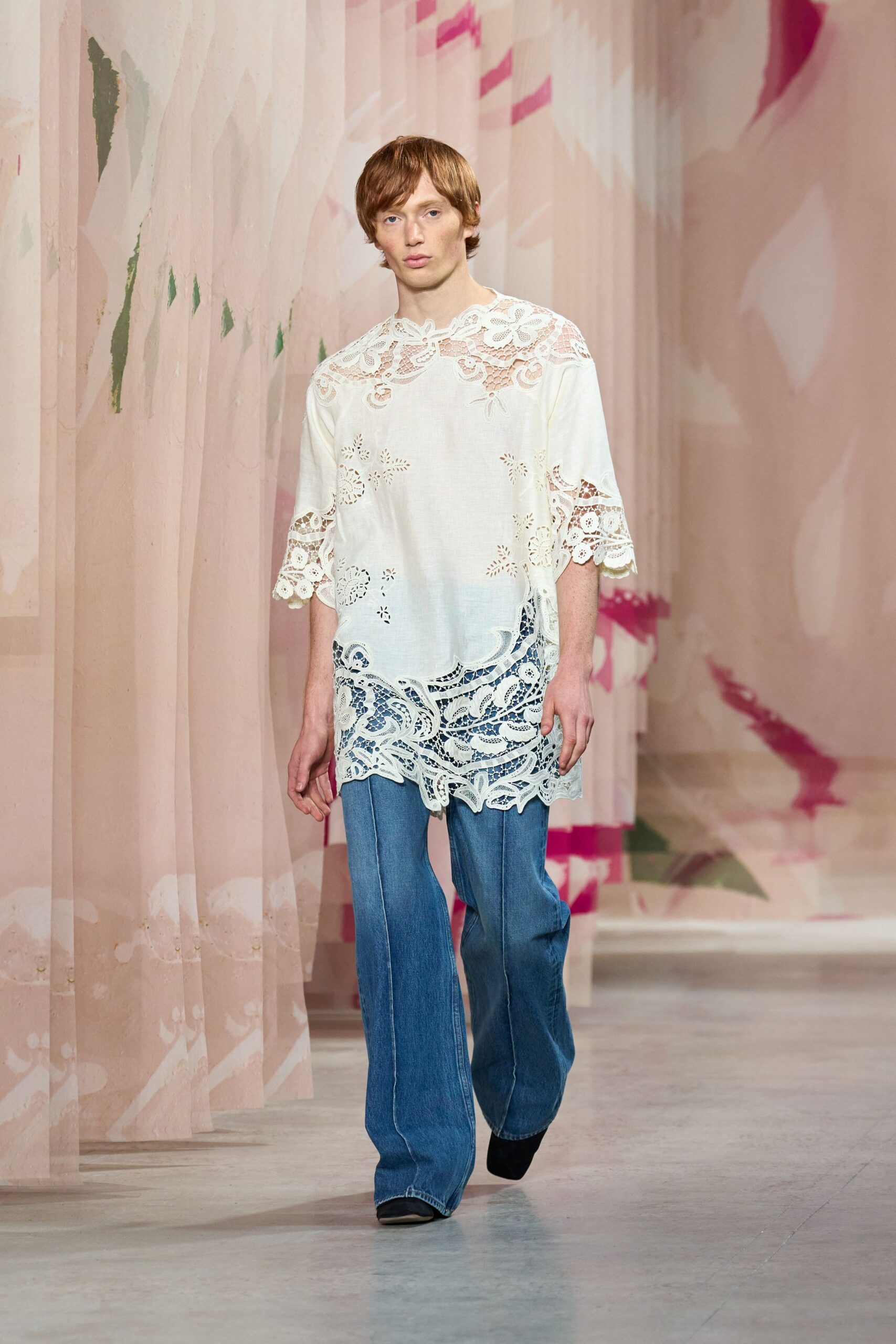 white embroidered top with blue jeans