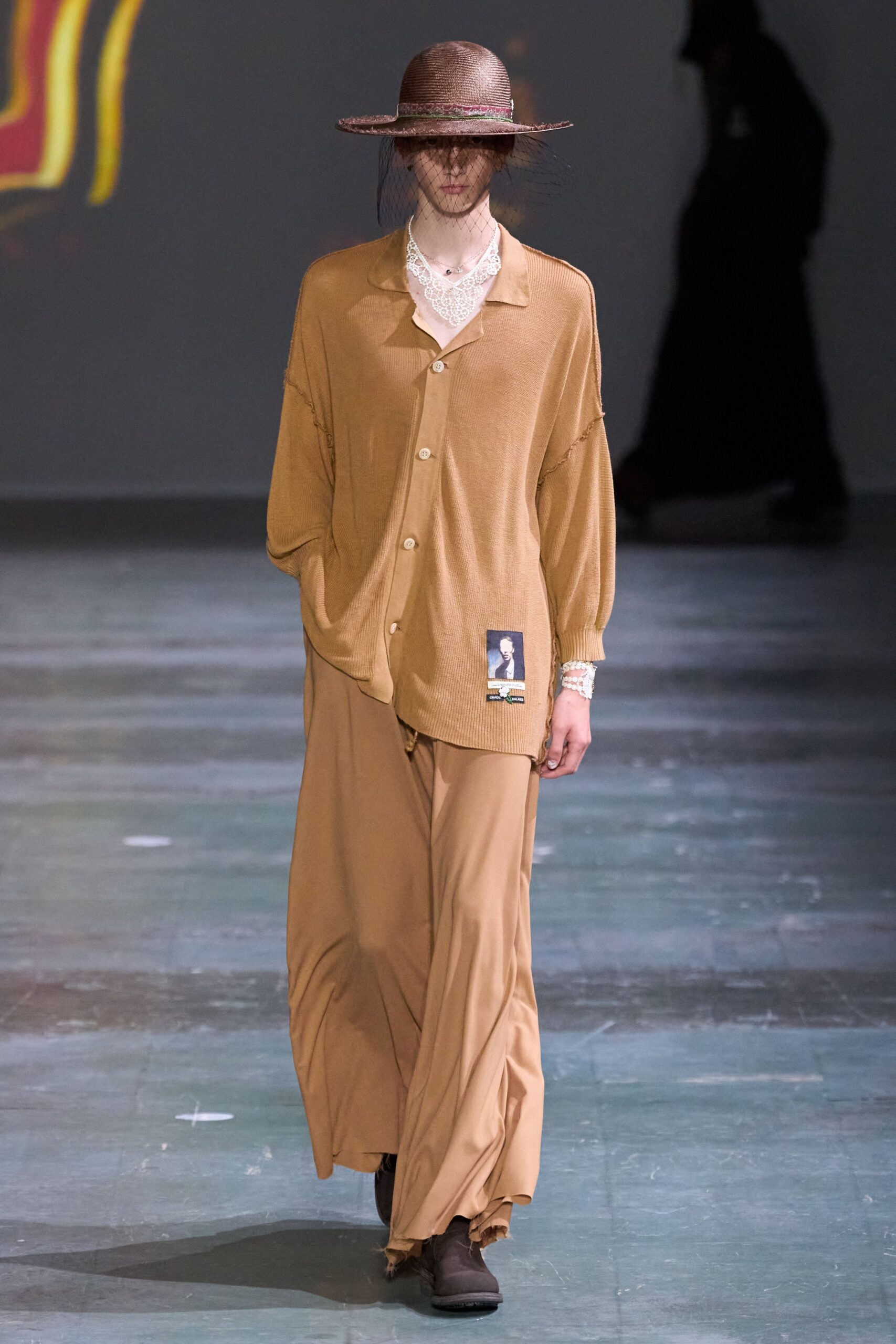 brown cotton long-sleeve collared relaxed cardigan