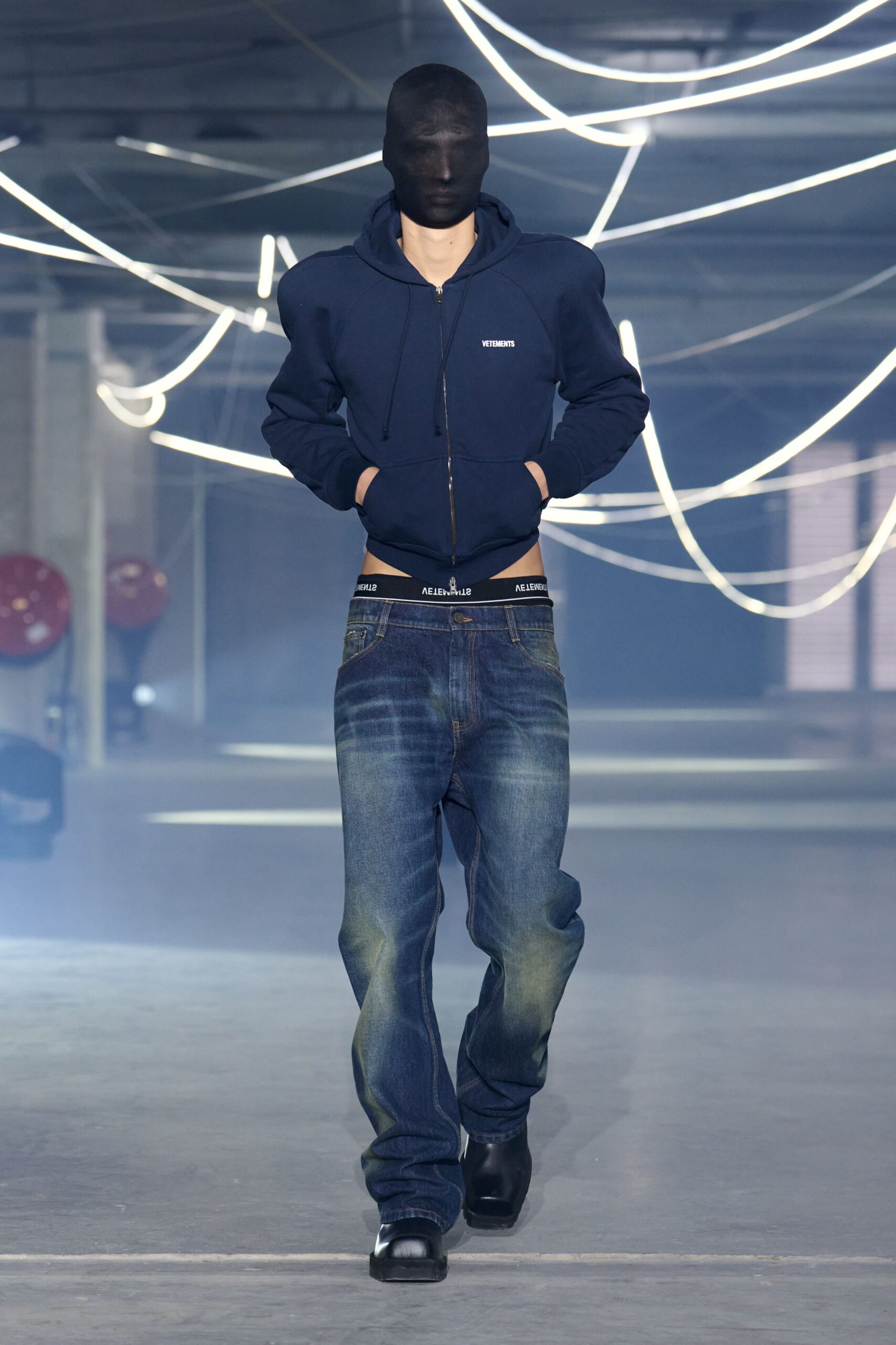 blue cotton long-sleeve hooded relaxed hoodie