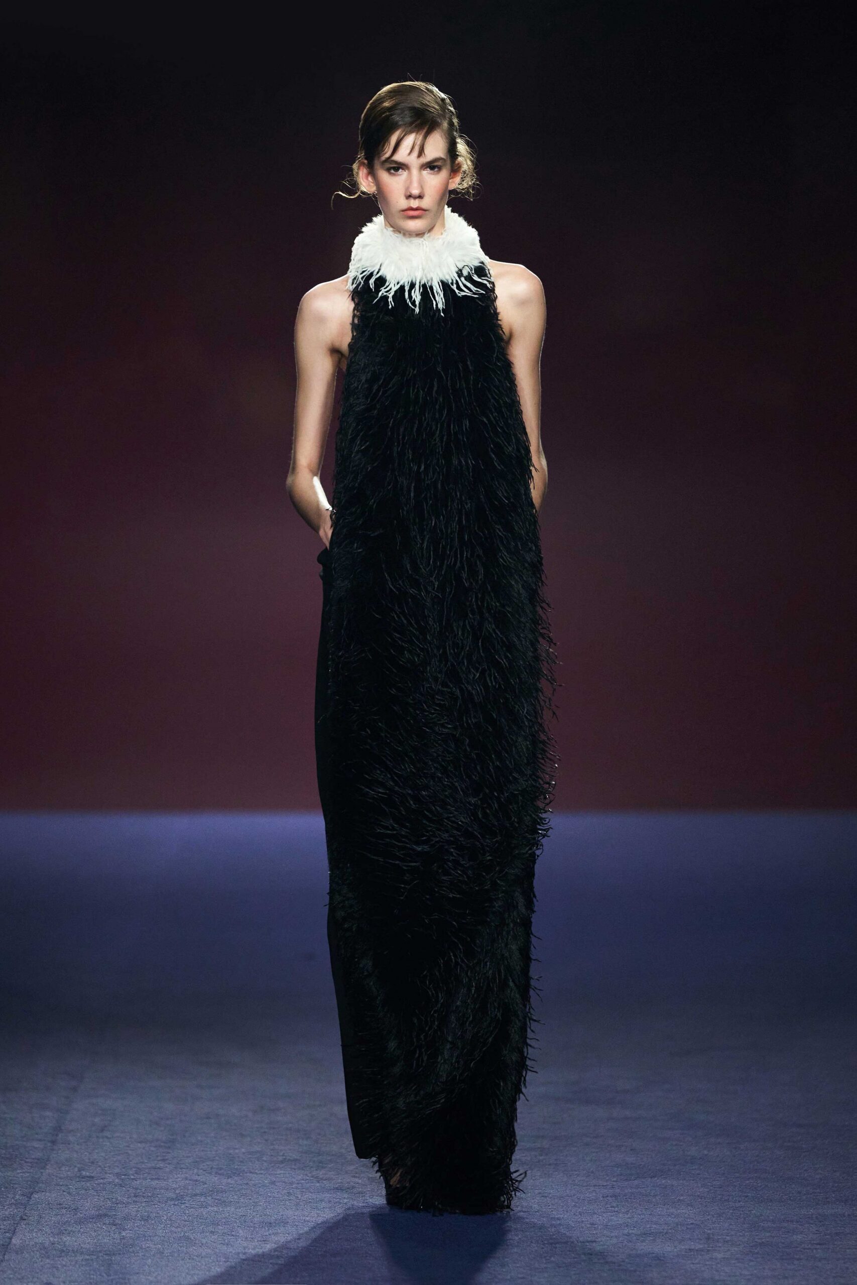 black fur sleeveless gown