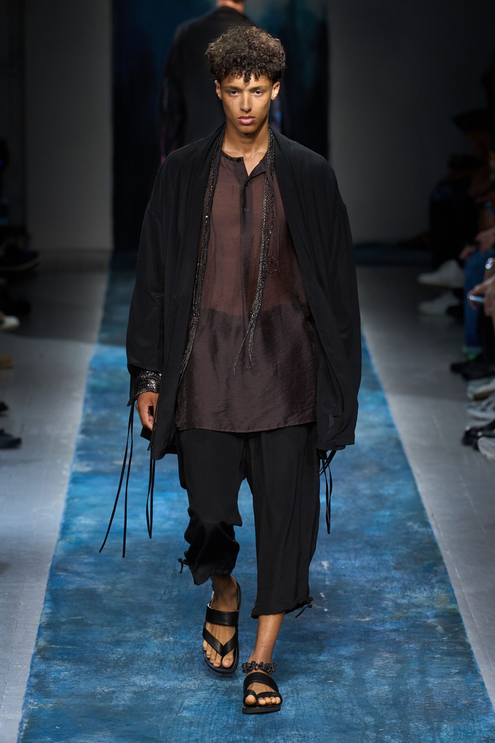 black silk long-sleeve v-neck relaxed layered shirt