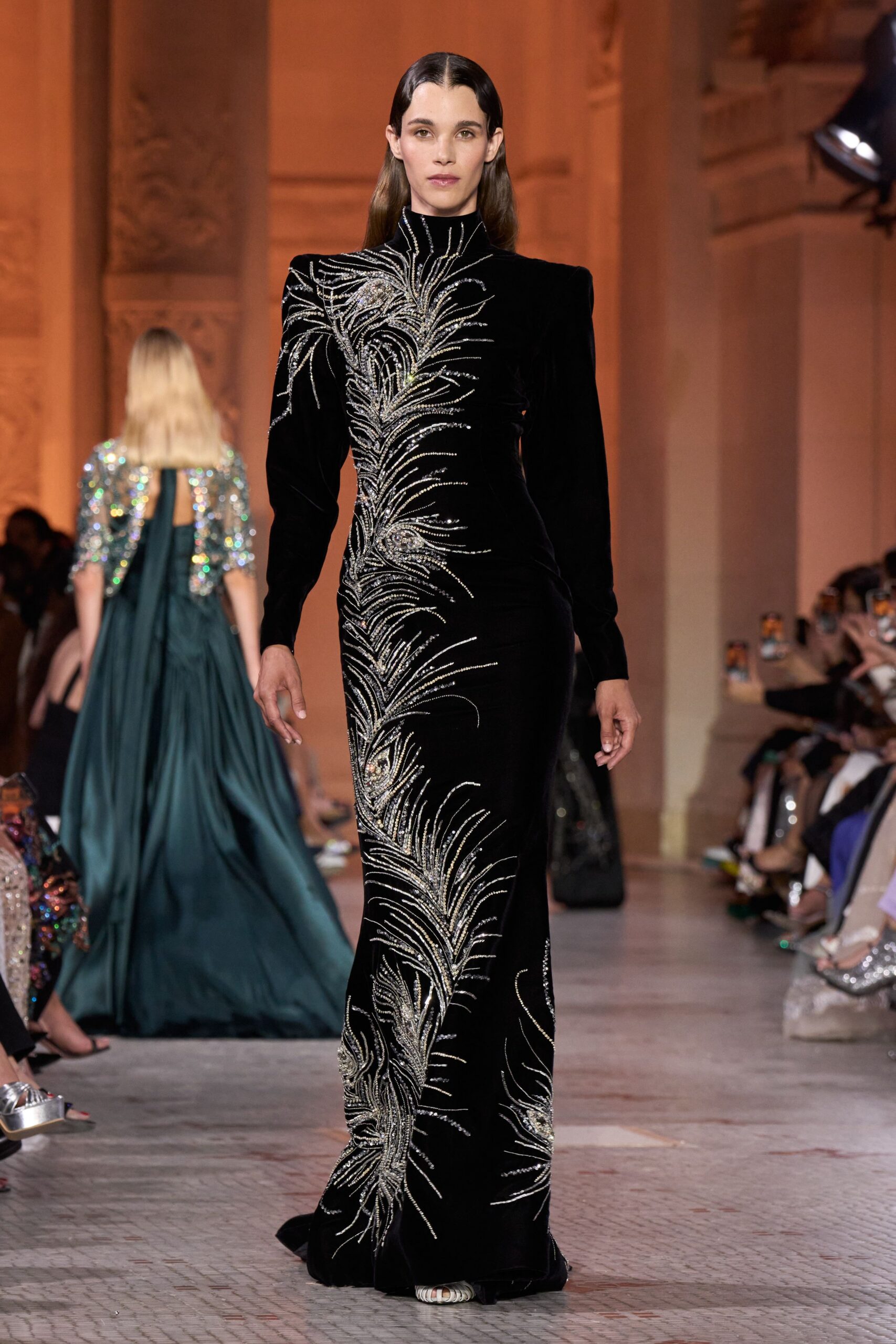 black velvet embellished gown