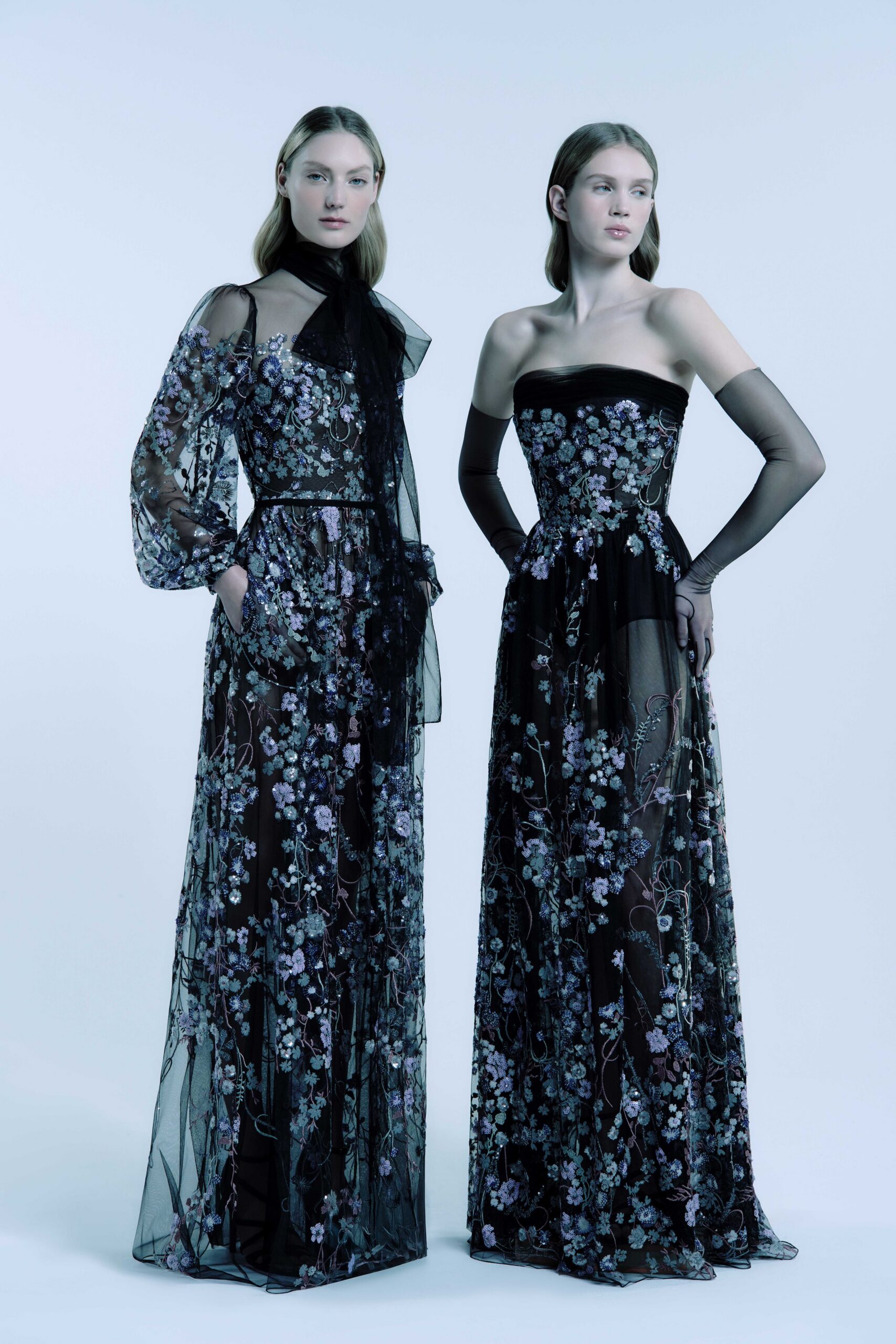 black lace sleeveless off-shoulder fitted embroidered layered gown