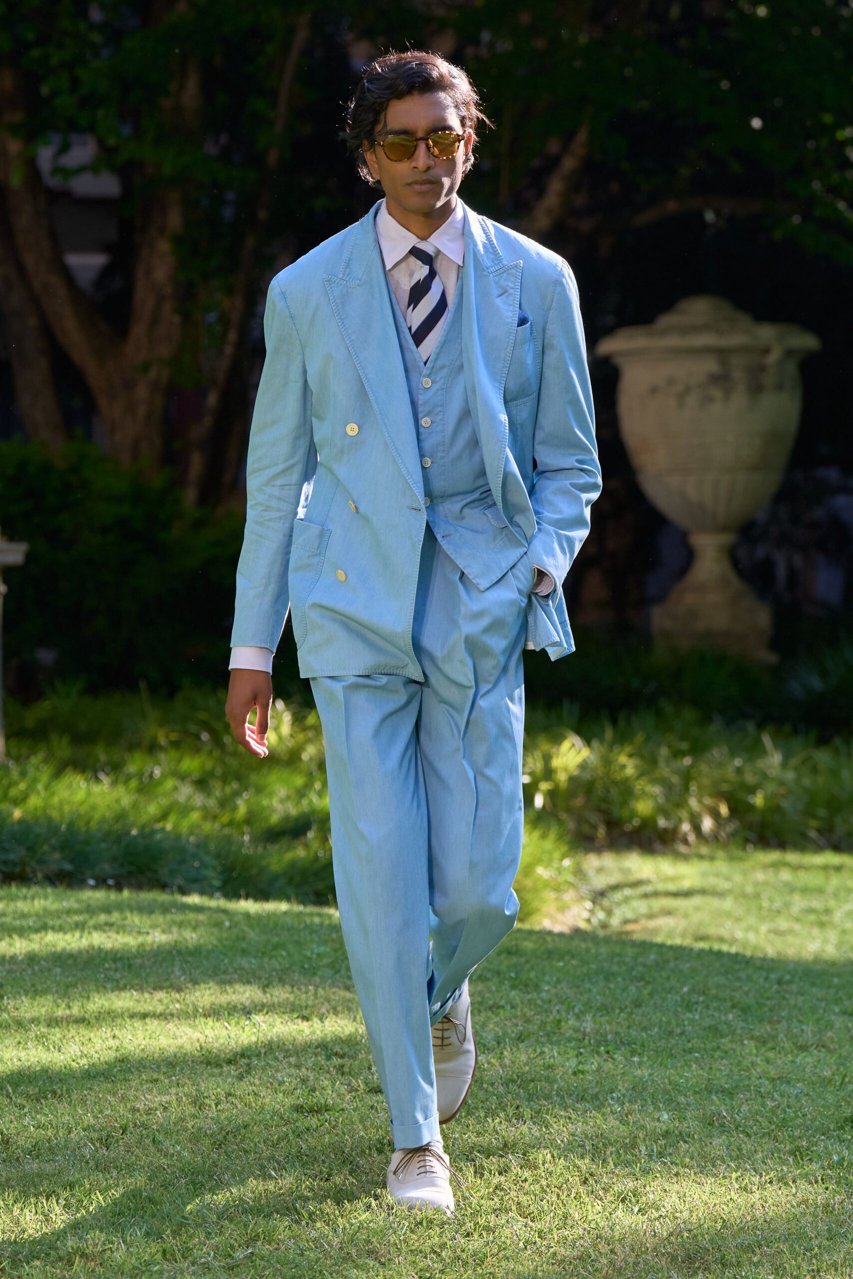 light blue tailored suit