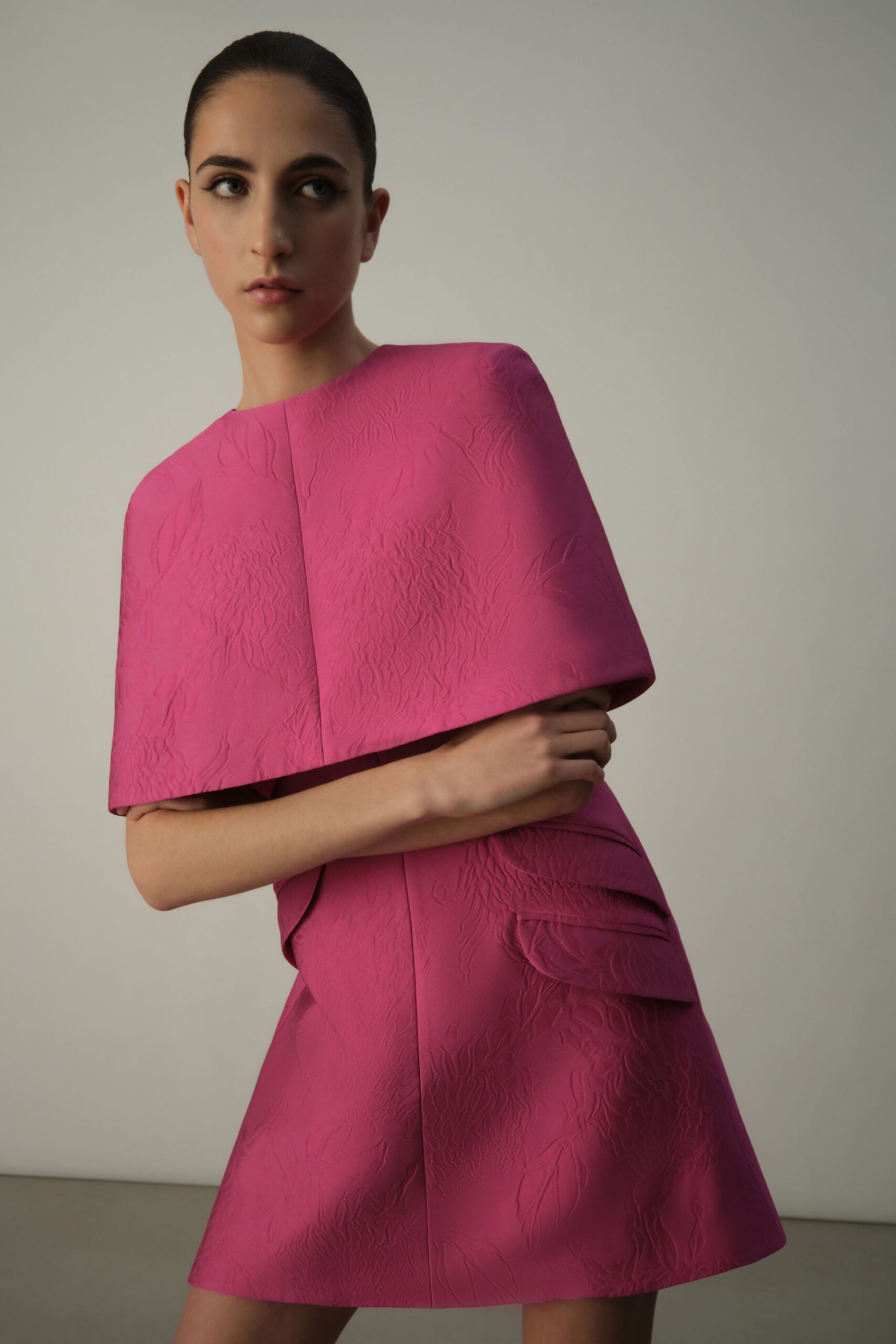 fitted pink leather mini dress