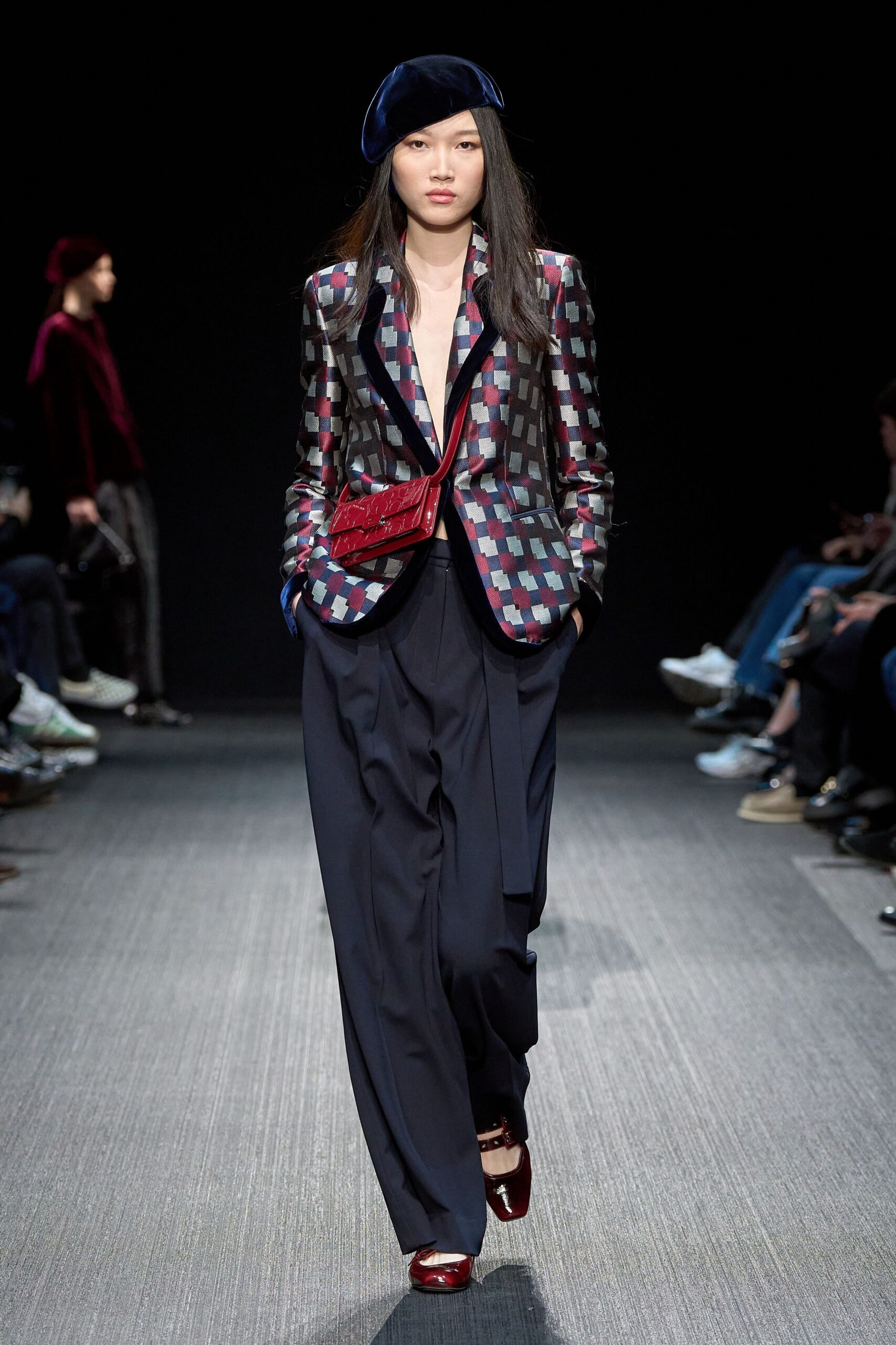 multi silk long-sleeve collared tailored buttoned printed blazer