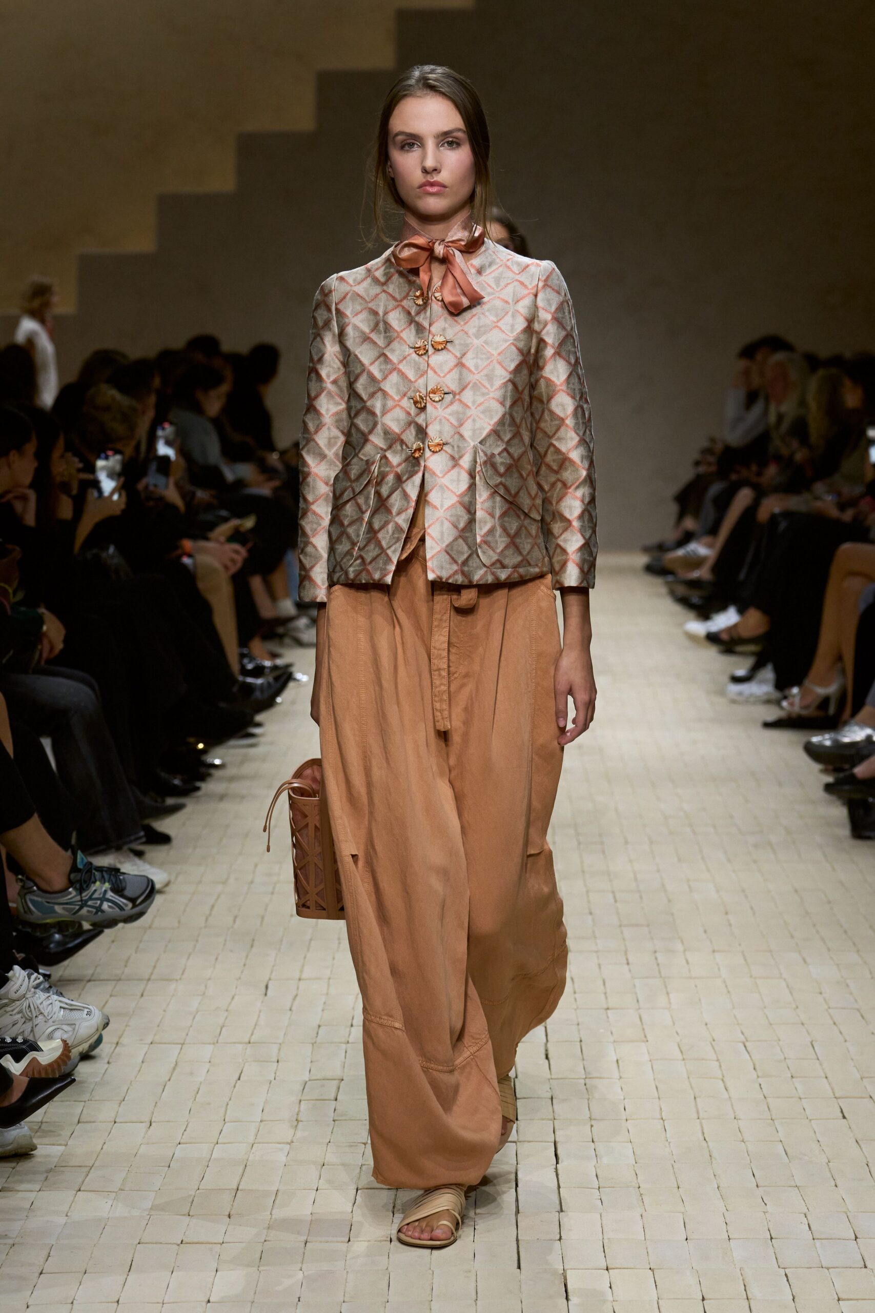 pink silk long-sleeve collared structured buttoned printed jacket