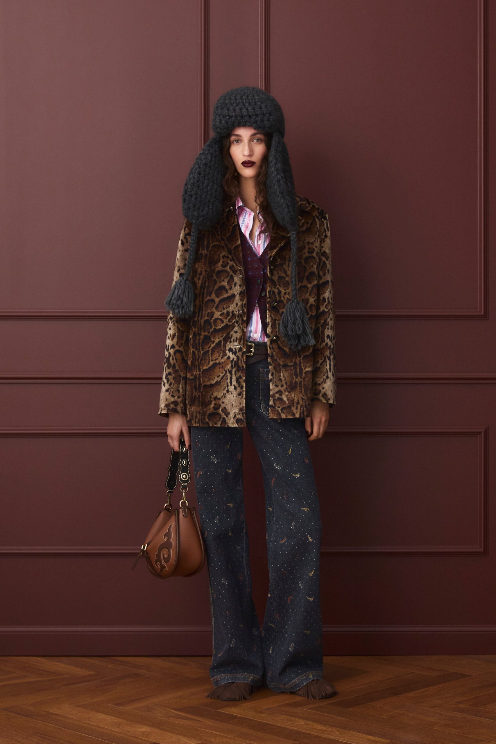 brown fur coat with pink shirt