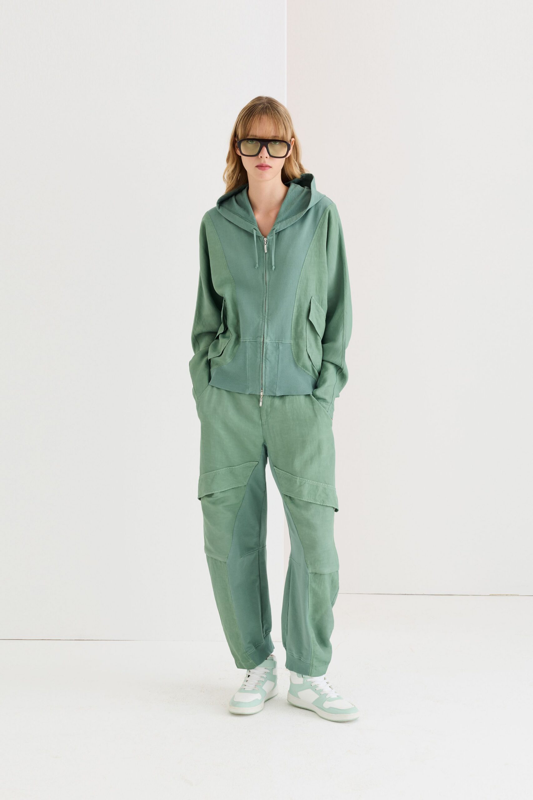 green relaxed hoodie and pants