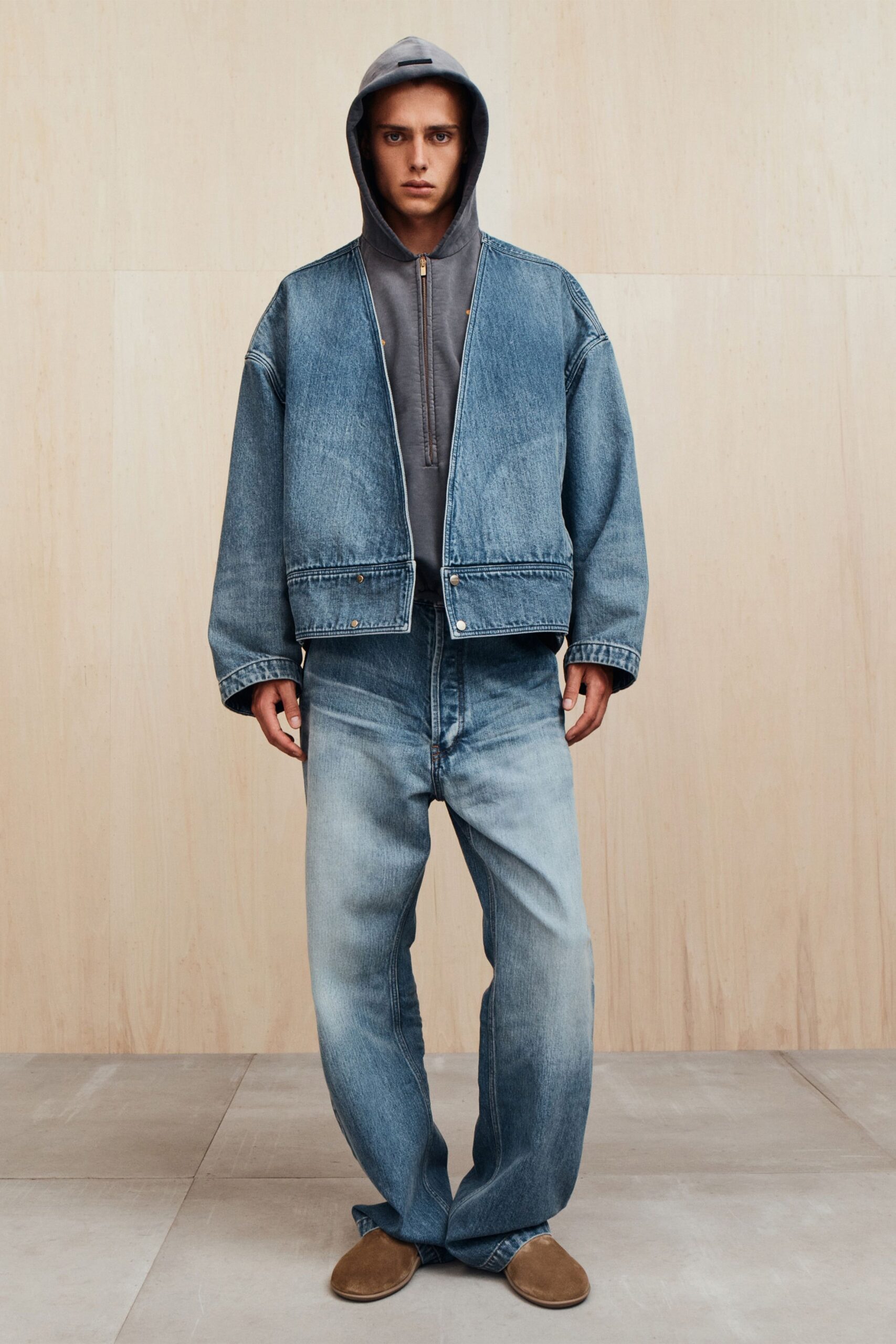 relaxed denim jacket with hoodie