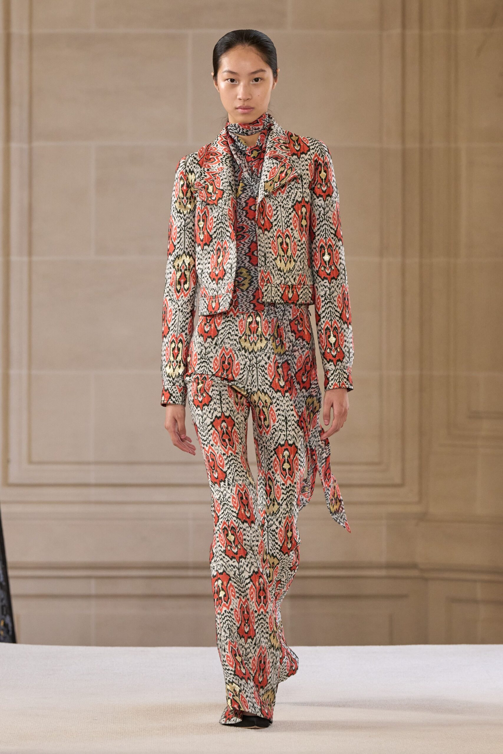red silk printed scarf