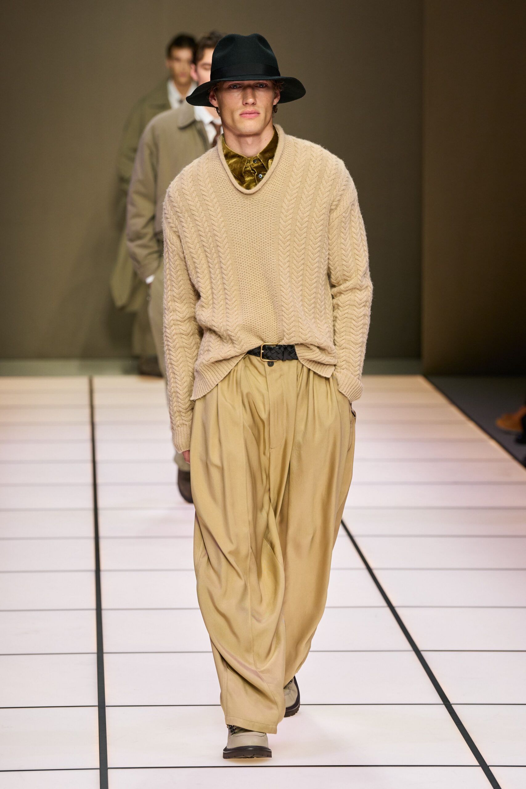 beige relaxed sweater with tan pants