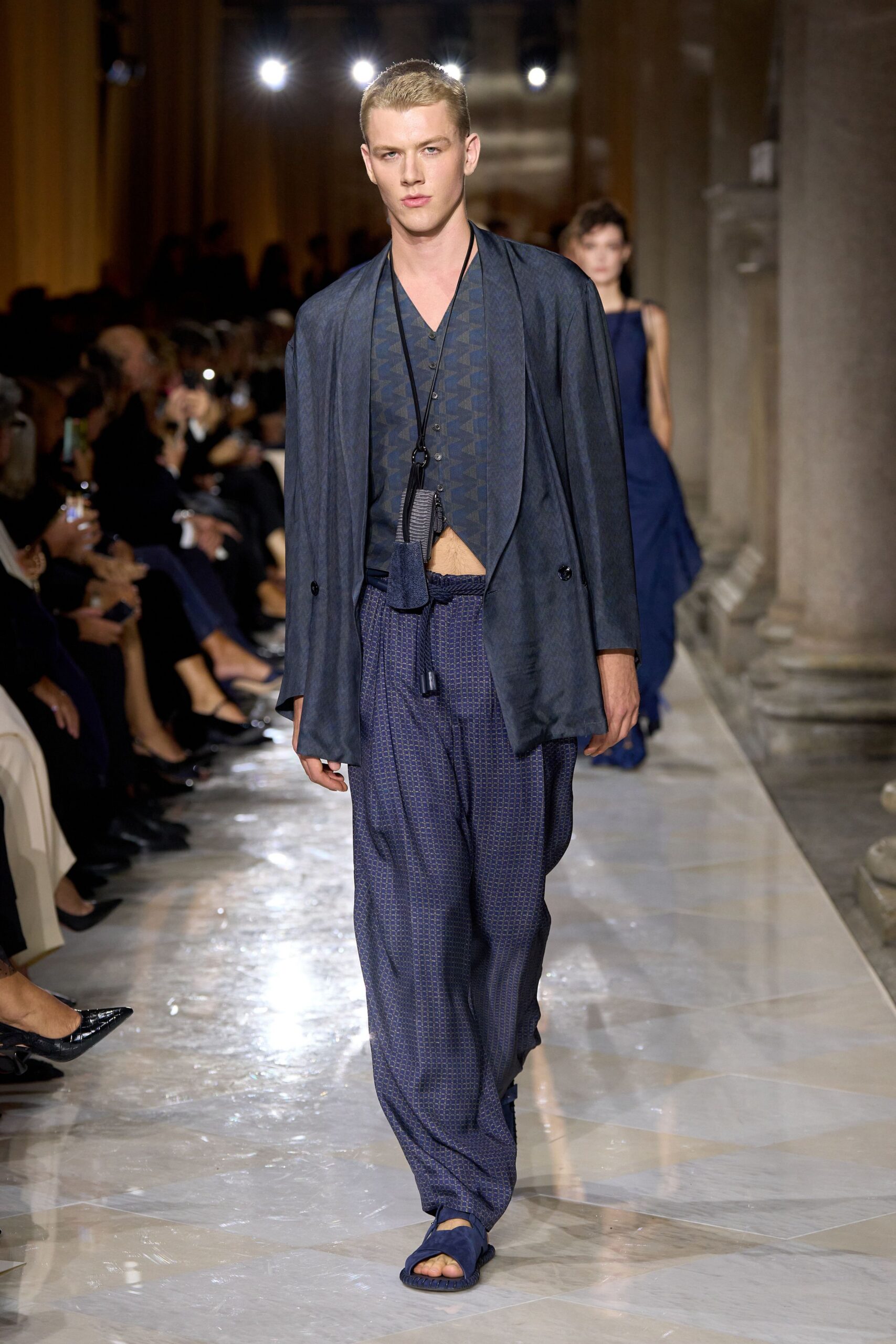 blue silk blazer and pants