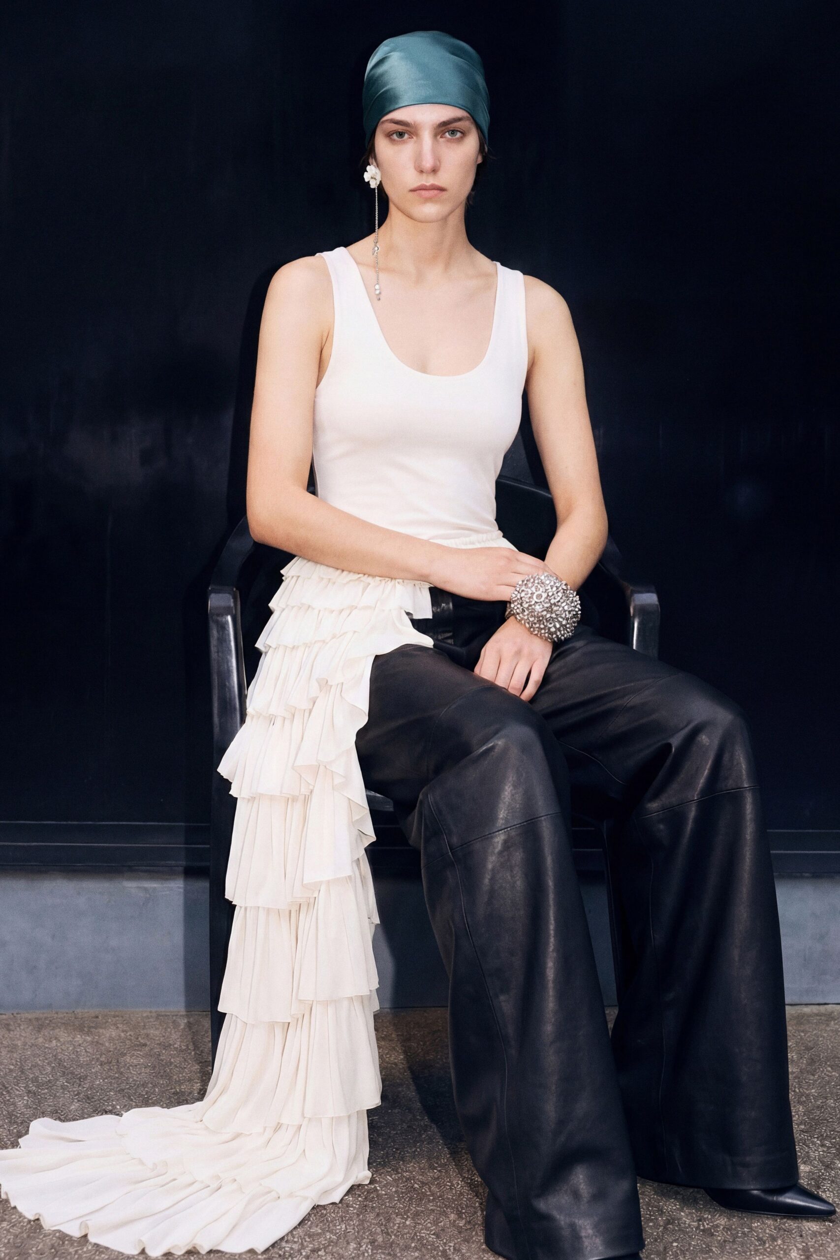 ivory chiffon fitted tiered skirt