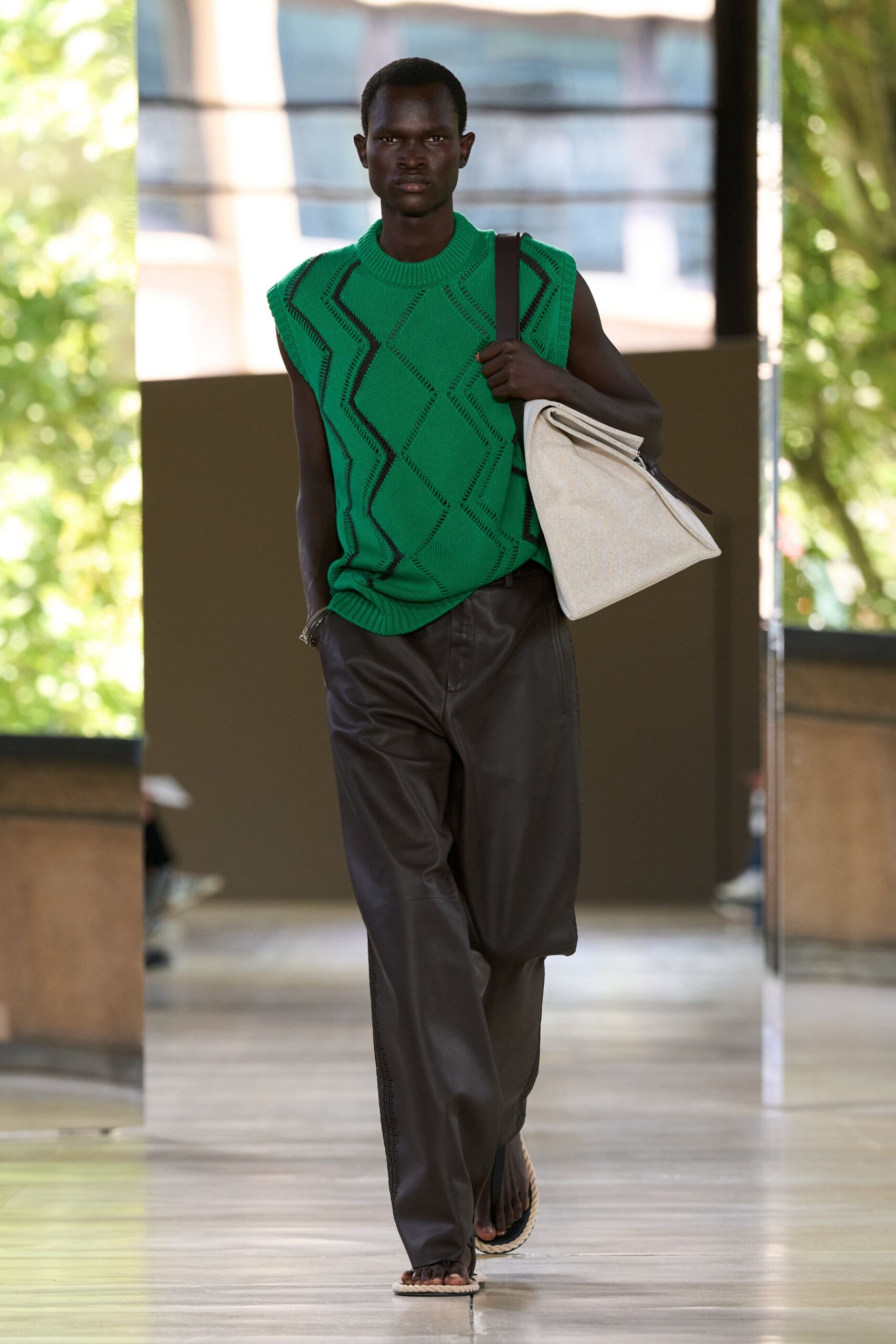 green cotton sleeveless collared relaxed ribbed sweater
