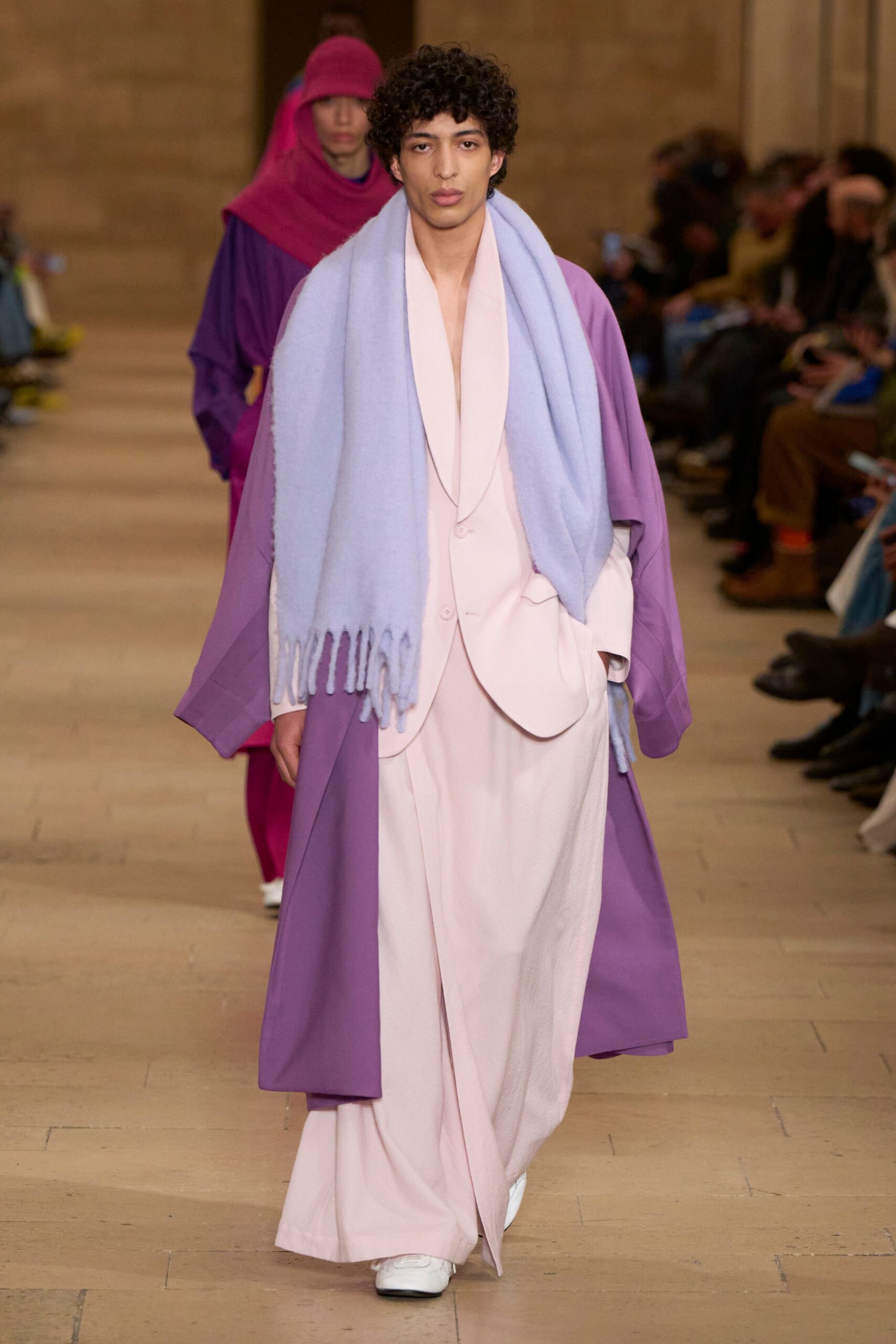 pink cotton long-sleeve collared relaxed layered suit
