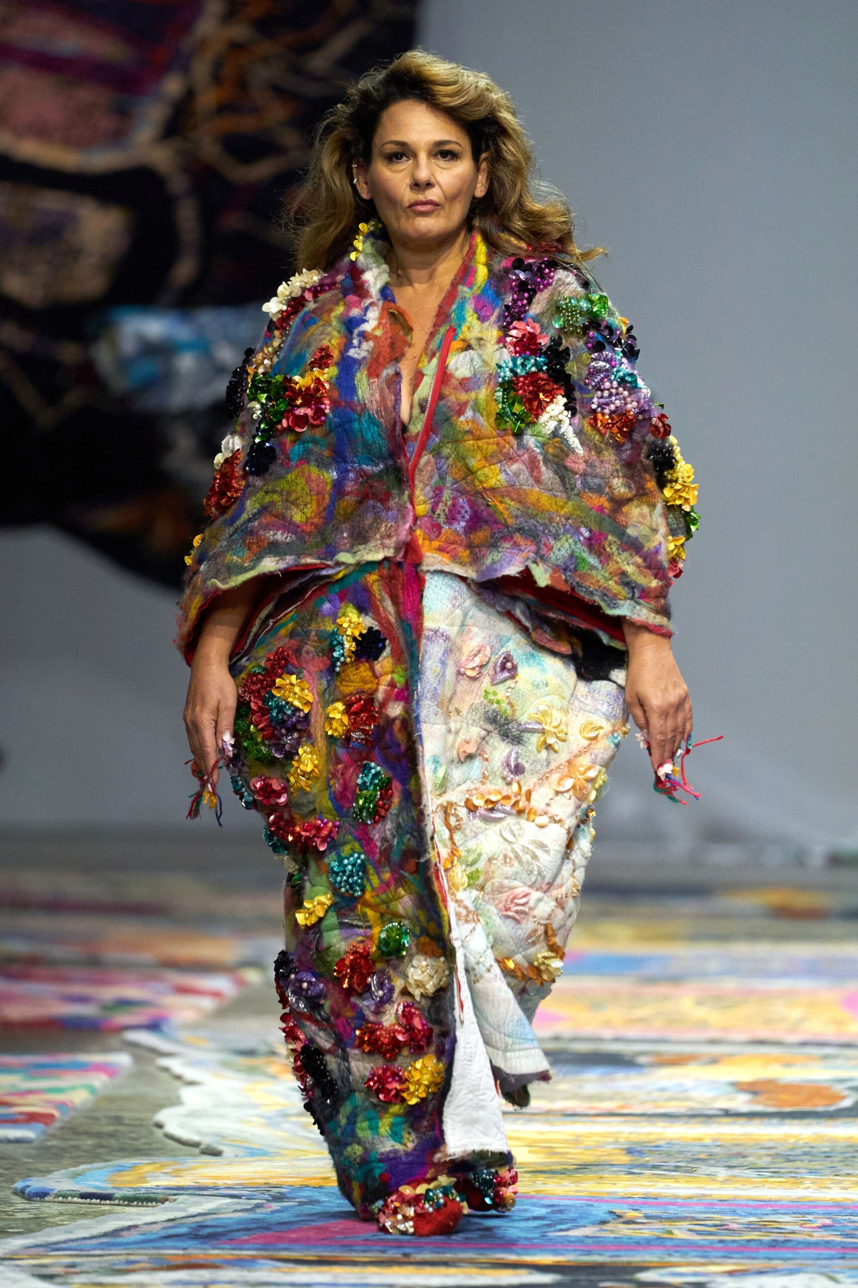 multi silk relaxed embroidered layered cape