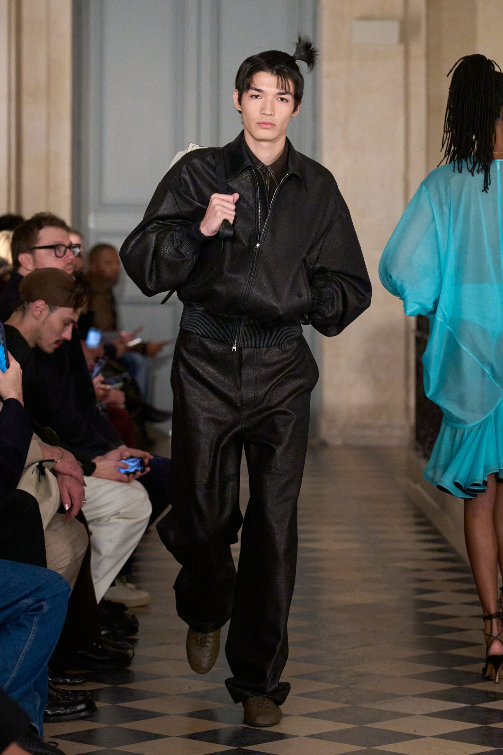 black leather jacket and pants