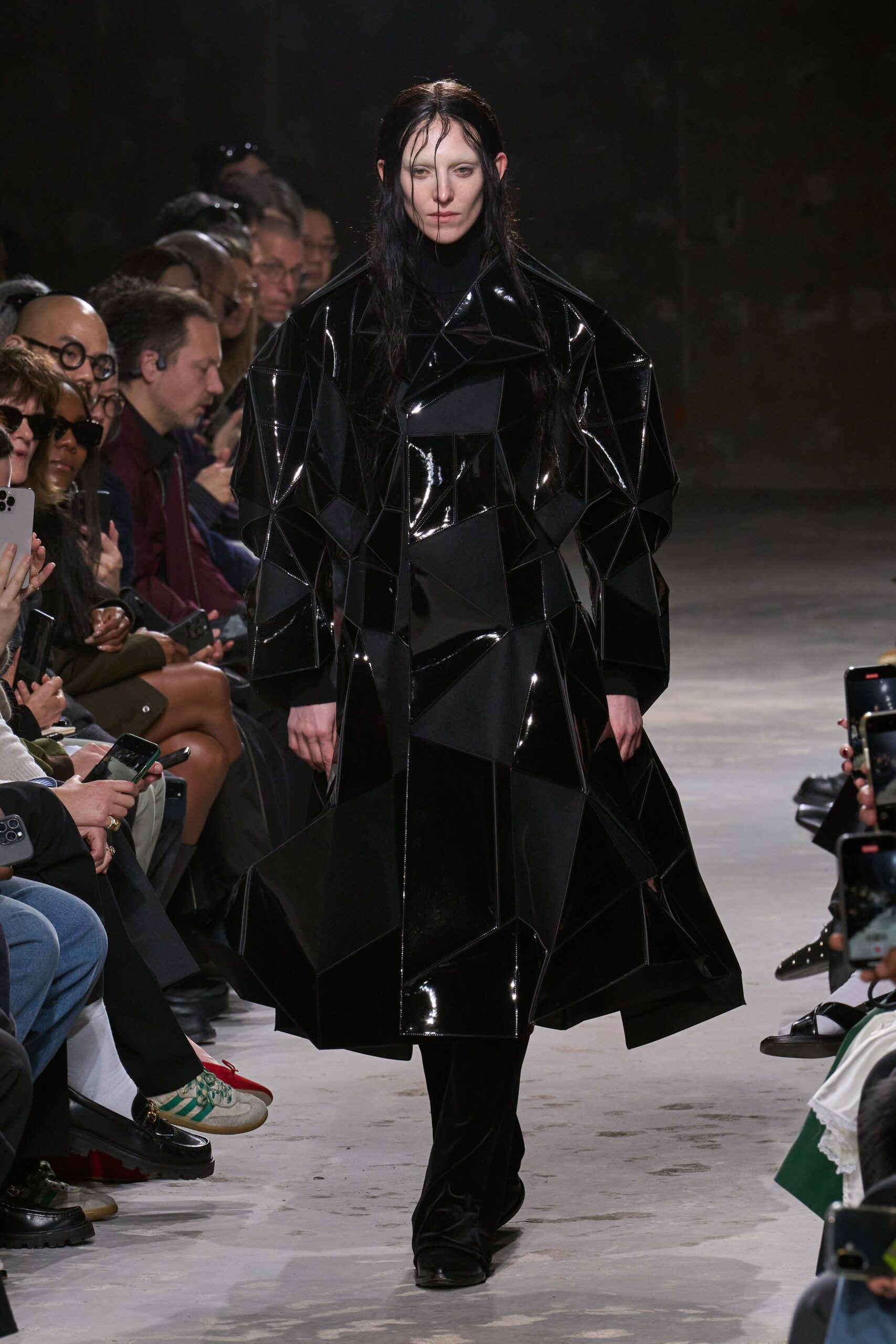 black shiny structured coat