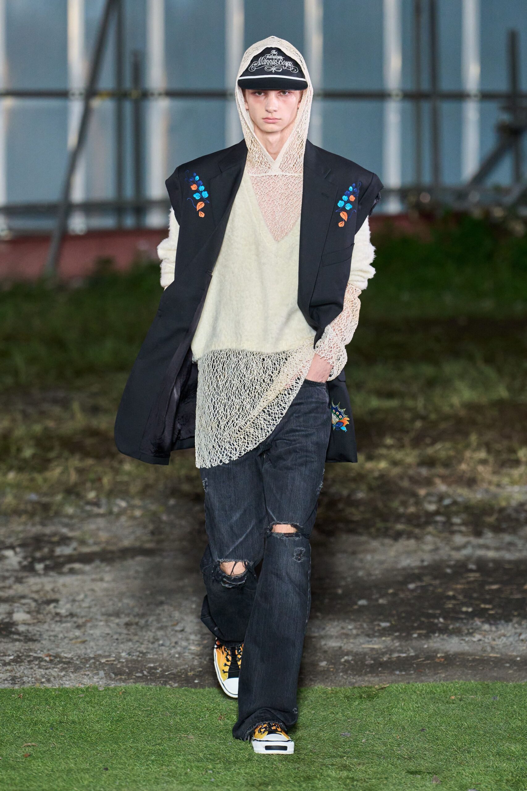 black relaxed jacket with lace top