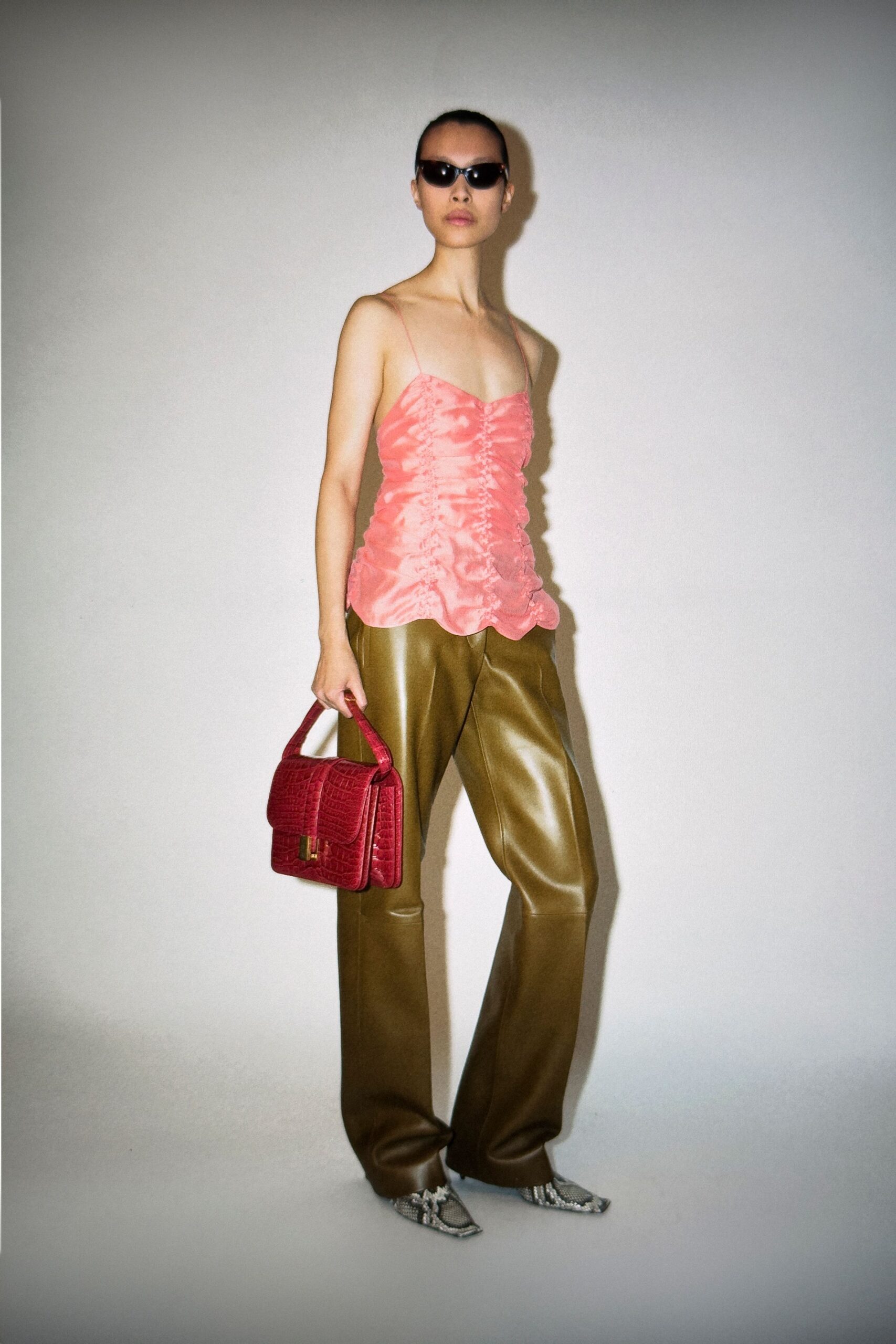 red leather textured bag