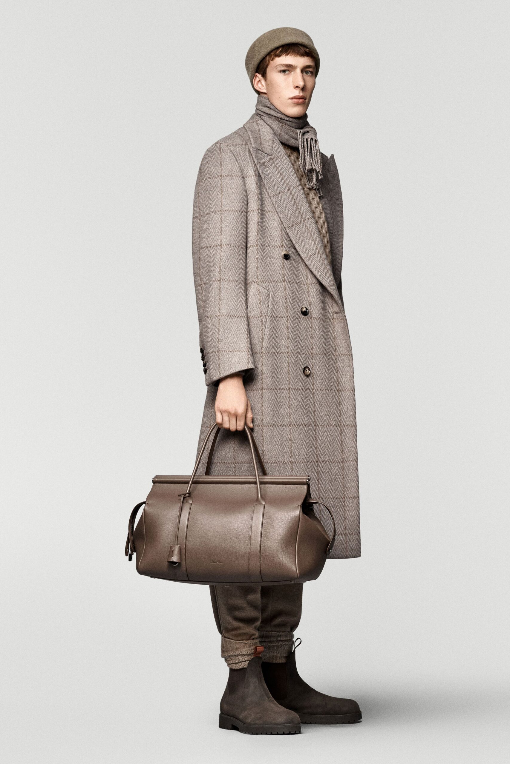 beige tailored coat with accessories
