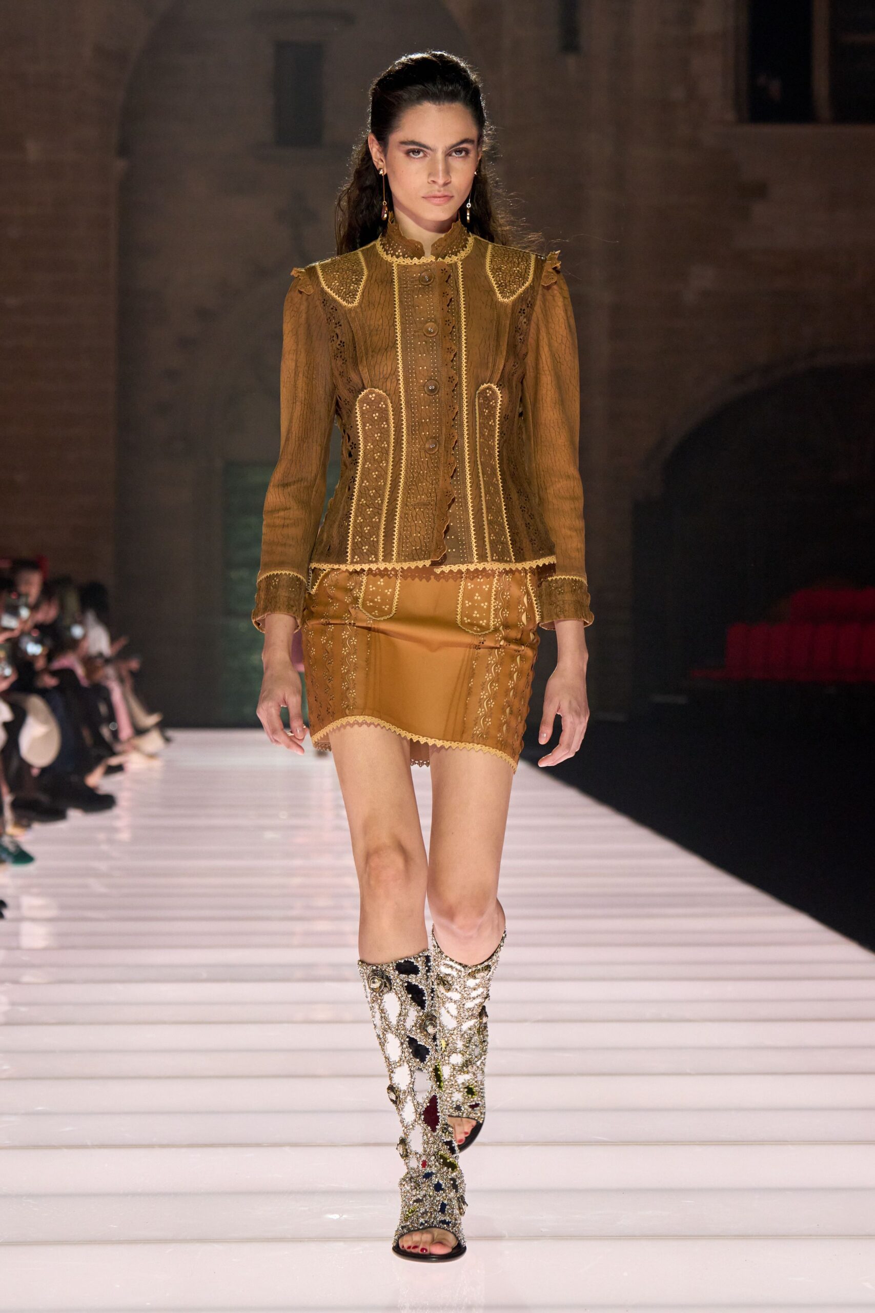 multi leather fitted embellished boots
