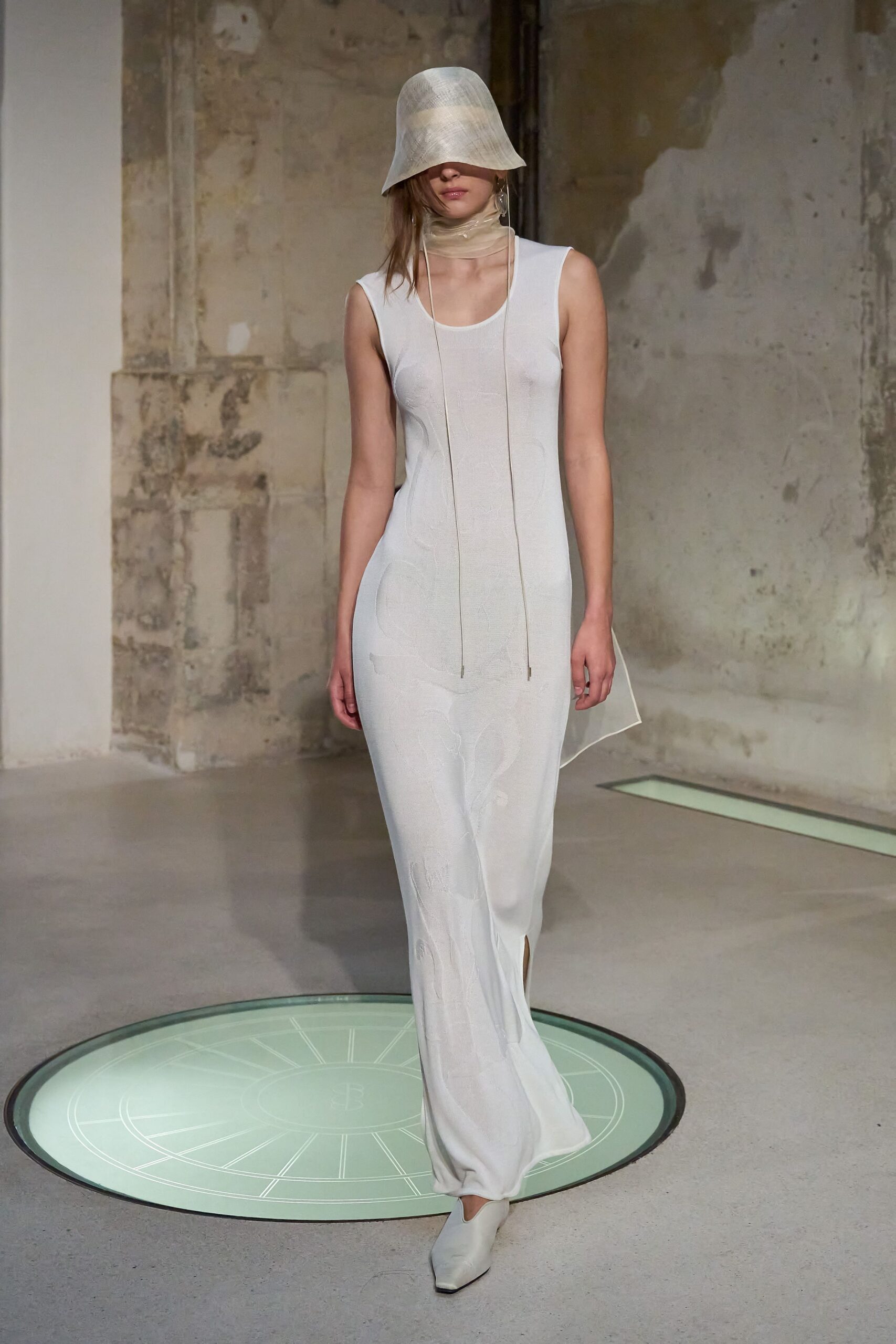 white silk sleeveless v-neck fitted sheer maxi dress