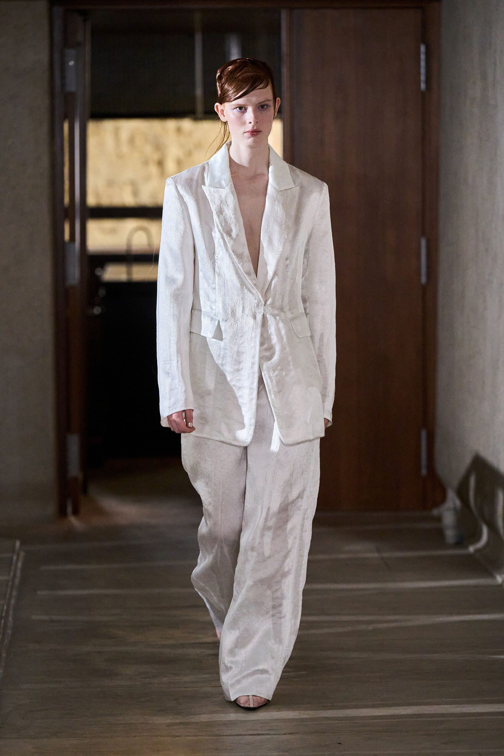 white linen tailored blazer and relaxed pants