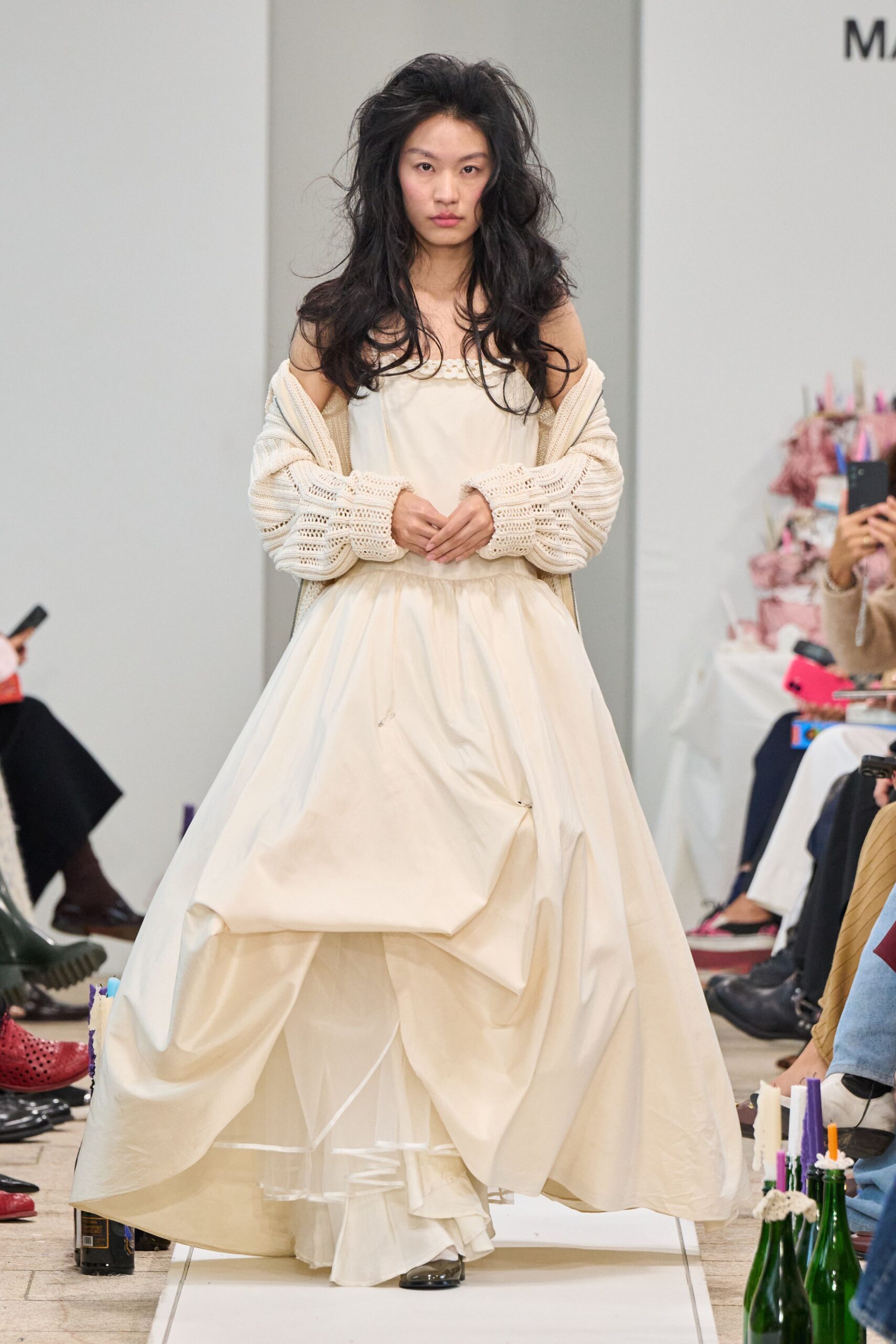 ivory cotton sleeveless v-neck fitted layered flowing gown