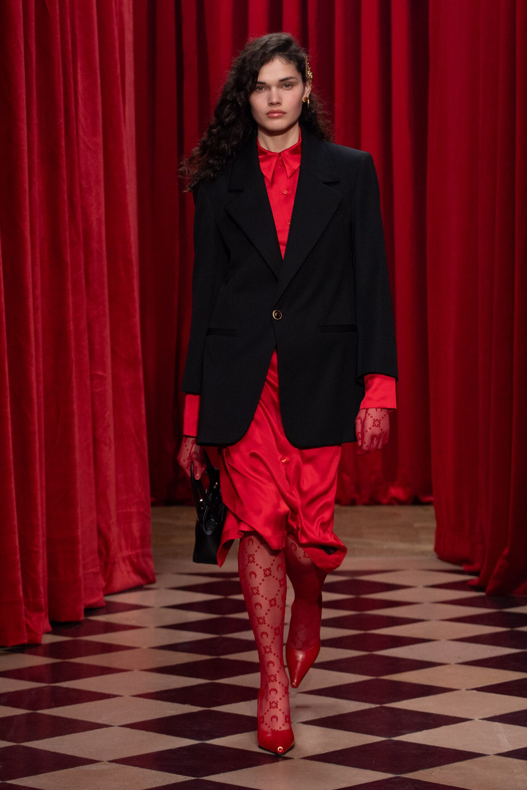black blazer red shirt dress