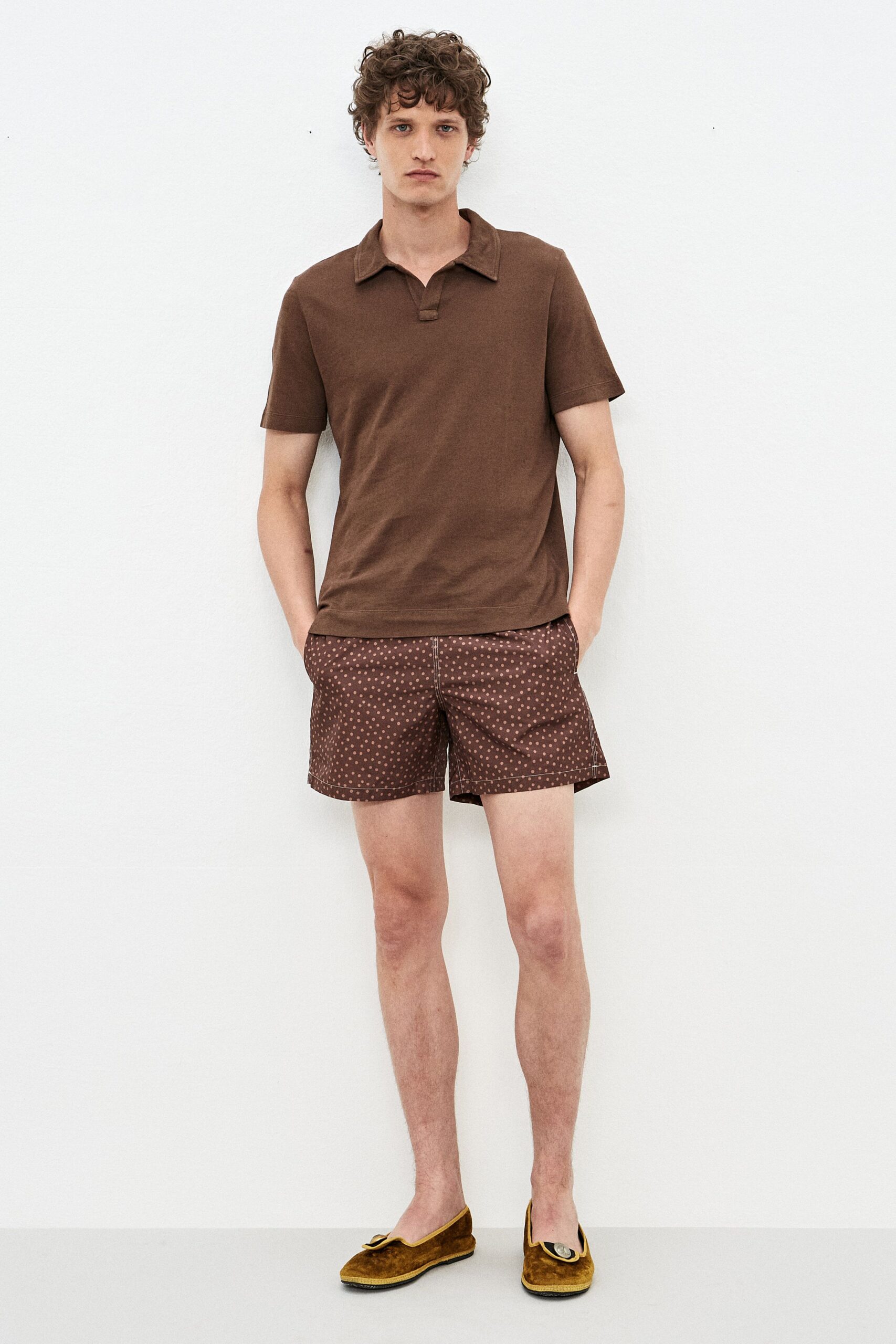 brown cotton shirt and shorts