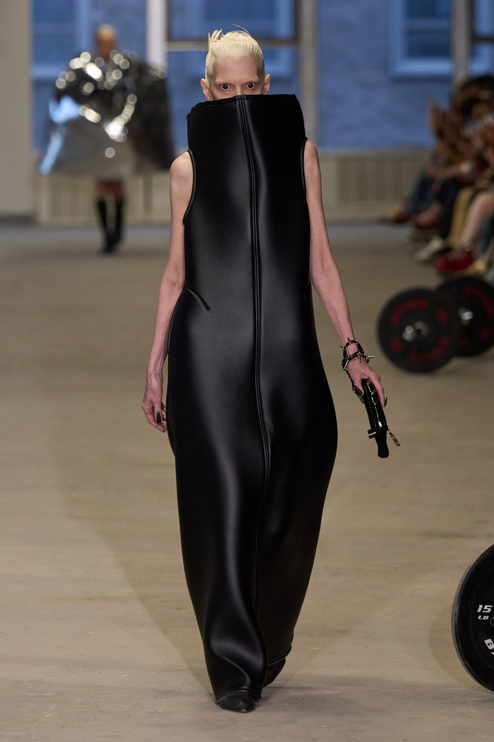 black vinyl sleeveless maxi dress