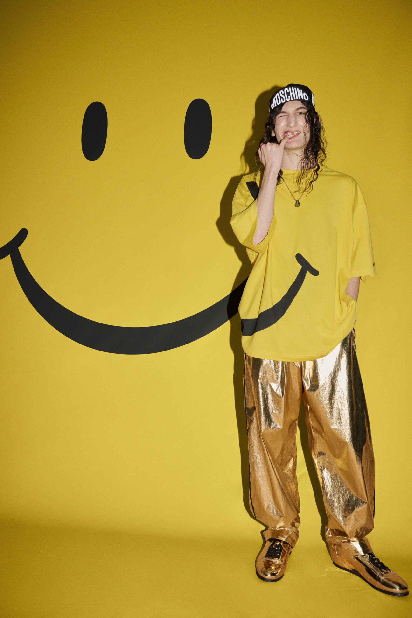 yellow cotton short-sleeve collared oversized t-shirt